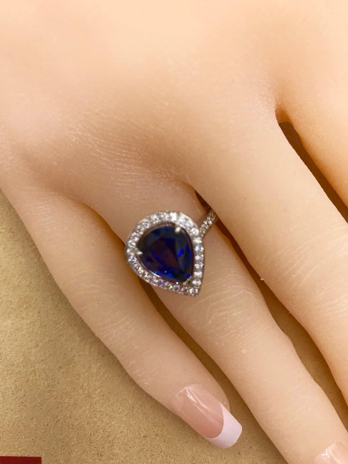 Emilio Jewelry Pear Shape Certified Sapphire Diamond Ring 9
