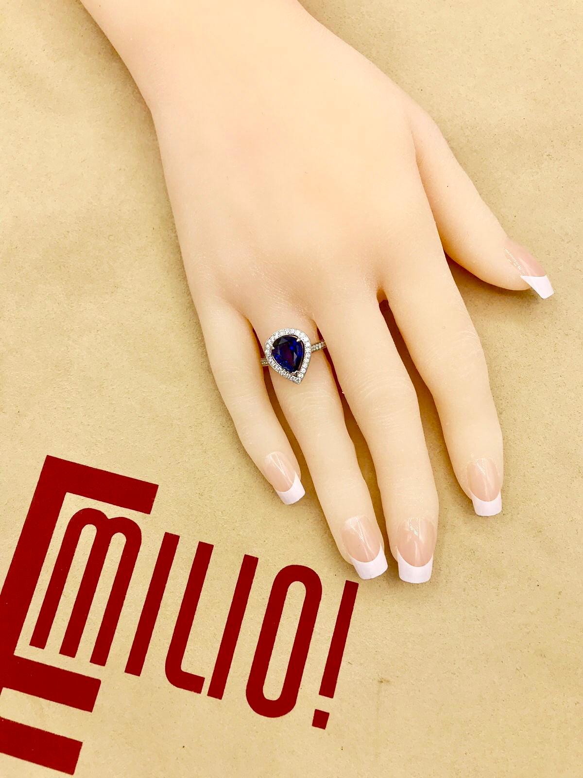 Emilio Jewelry Pear Shape Certified Sapphire Diamond Ring 10