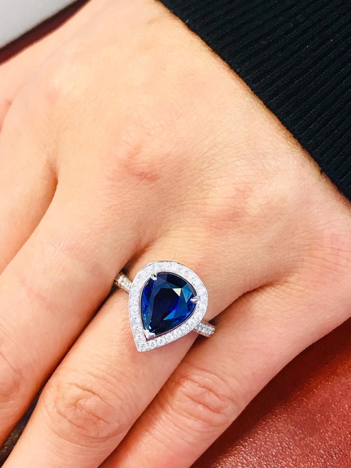 Emilio Jewelry Pear Shape Certified Sapphire Diamond Ring 11