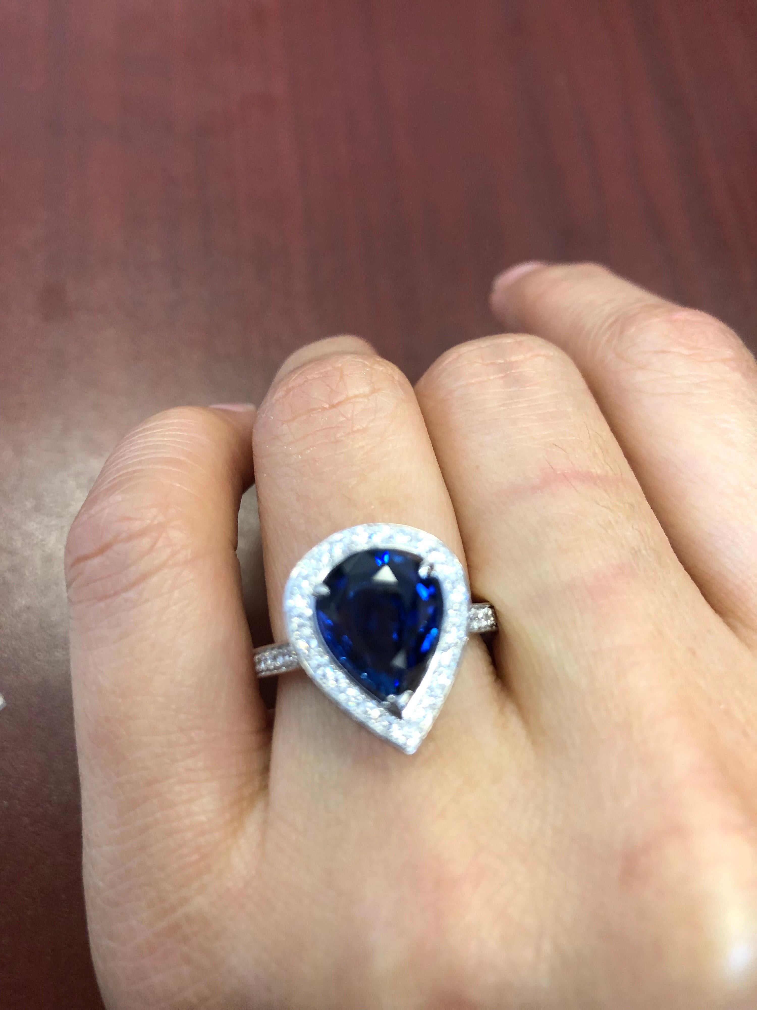 Emilio Jewelry Pear Shape Certified Sapphire Diamond Ring 12
