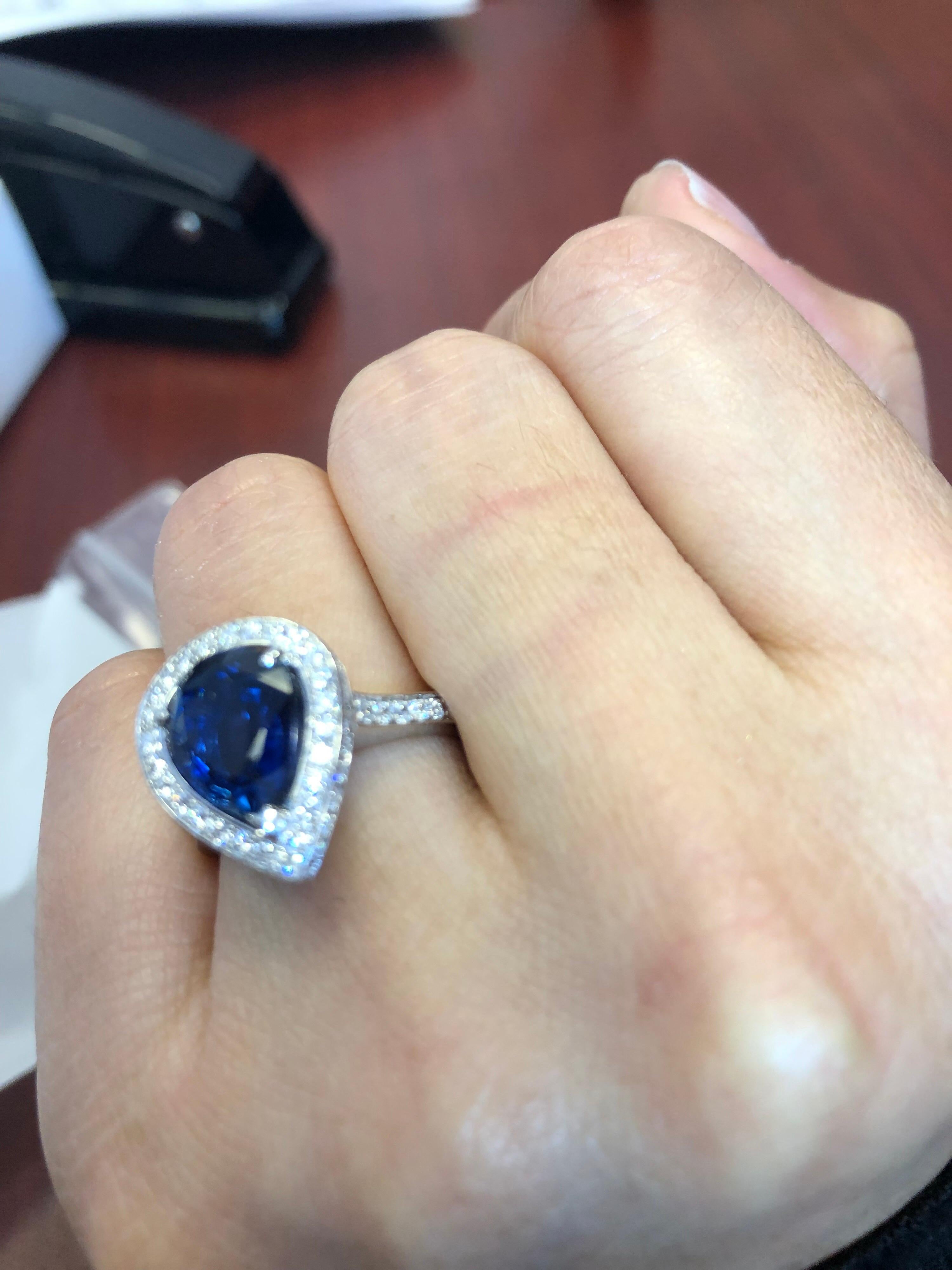 Emilio Jewelry Pear Shape Certified Sapphire Diamond Ring 13