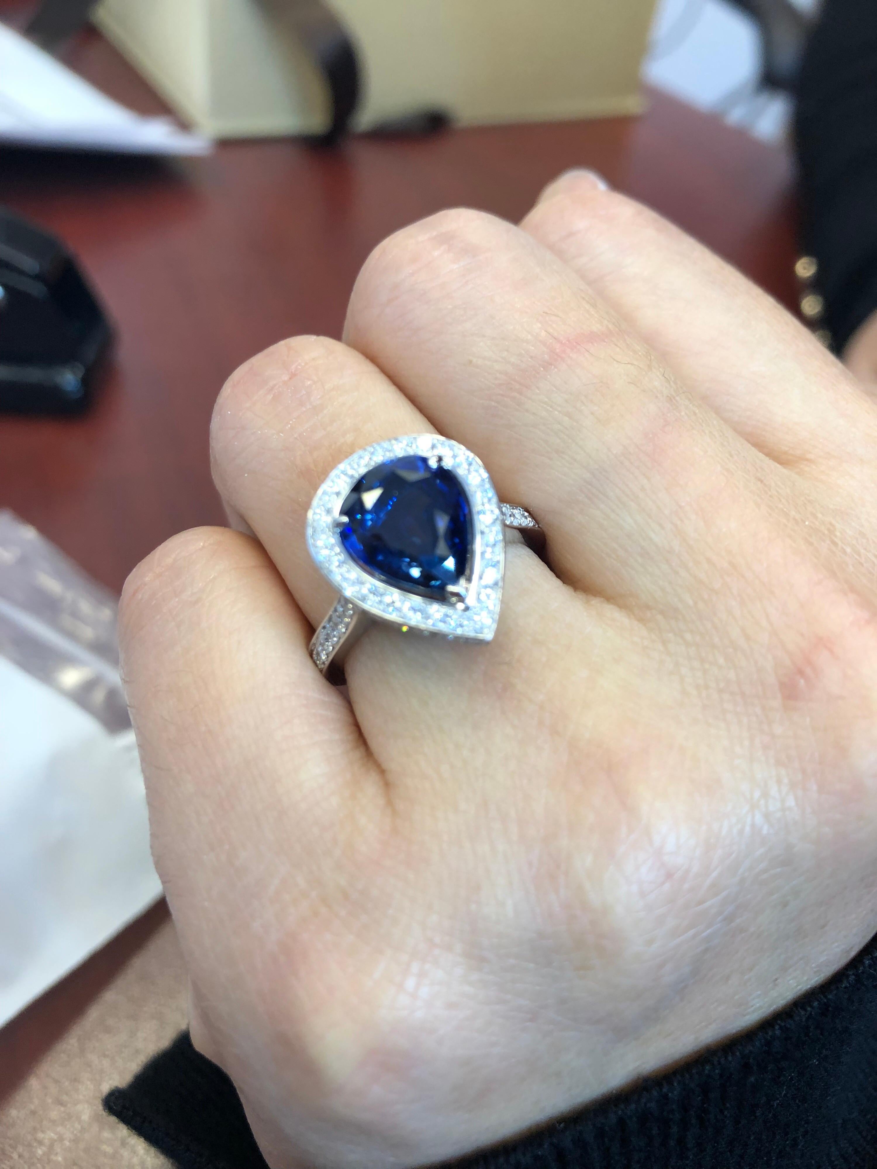 Emilio Jewelry Pear Shape Certified Sapphire Diamond Ring 14