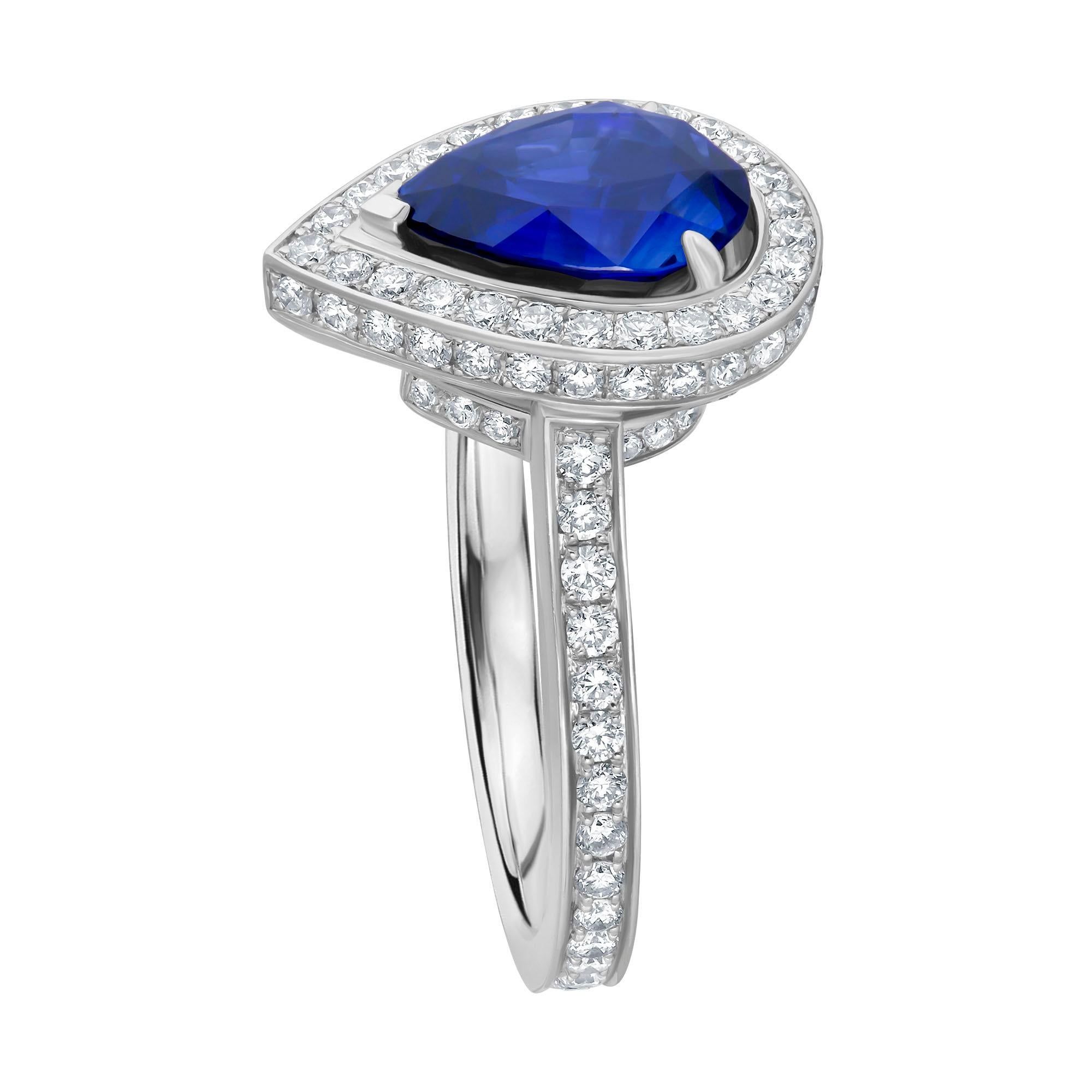 Emilio Jewelry Pear Shape Certified Sapphire Diamond Ring In New Condition In New York, NY