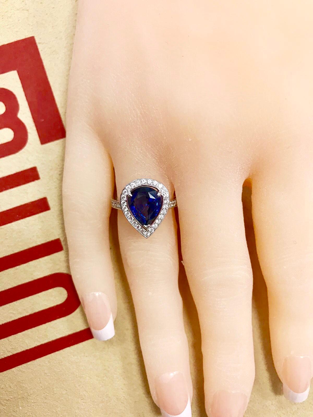 Emilio Jewelry Pear Shape Certified Sapphire Diamond Ring 5