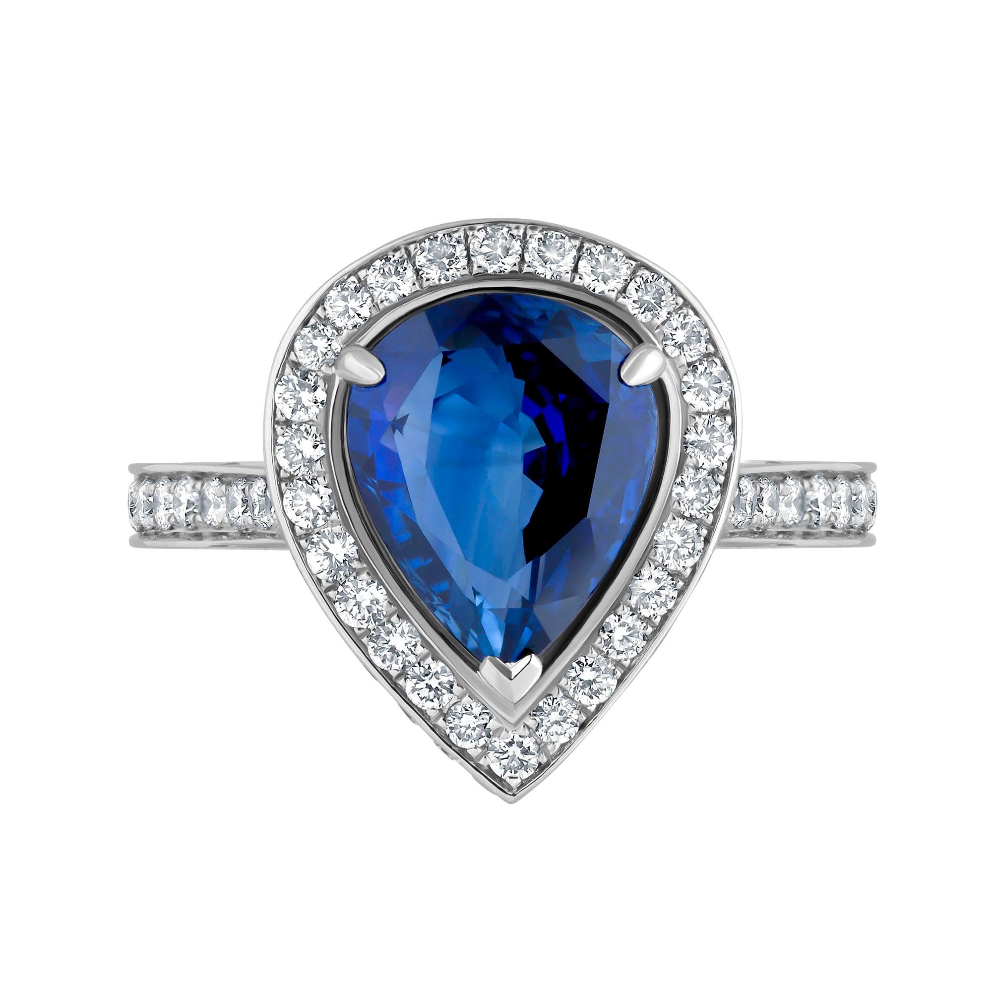 Emilio Jewelry Pear Shape Certified Sapphire Diamond Ring