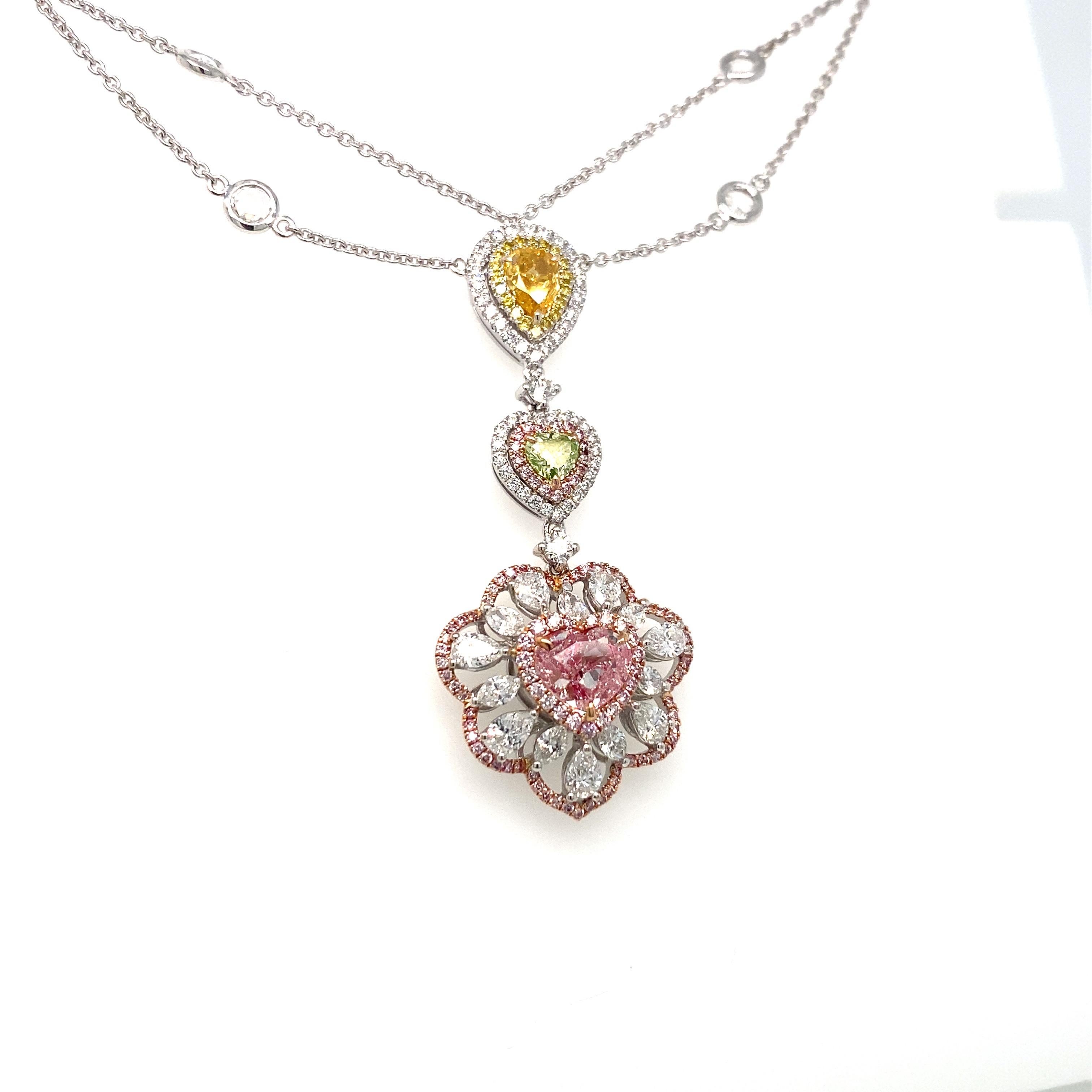 Emilio Jewelry Rosa Diamant-Herz-Halskette  (Herzschliff) im Angebot