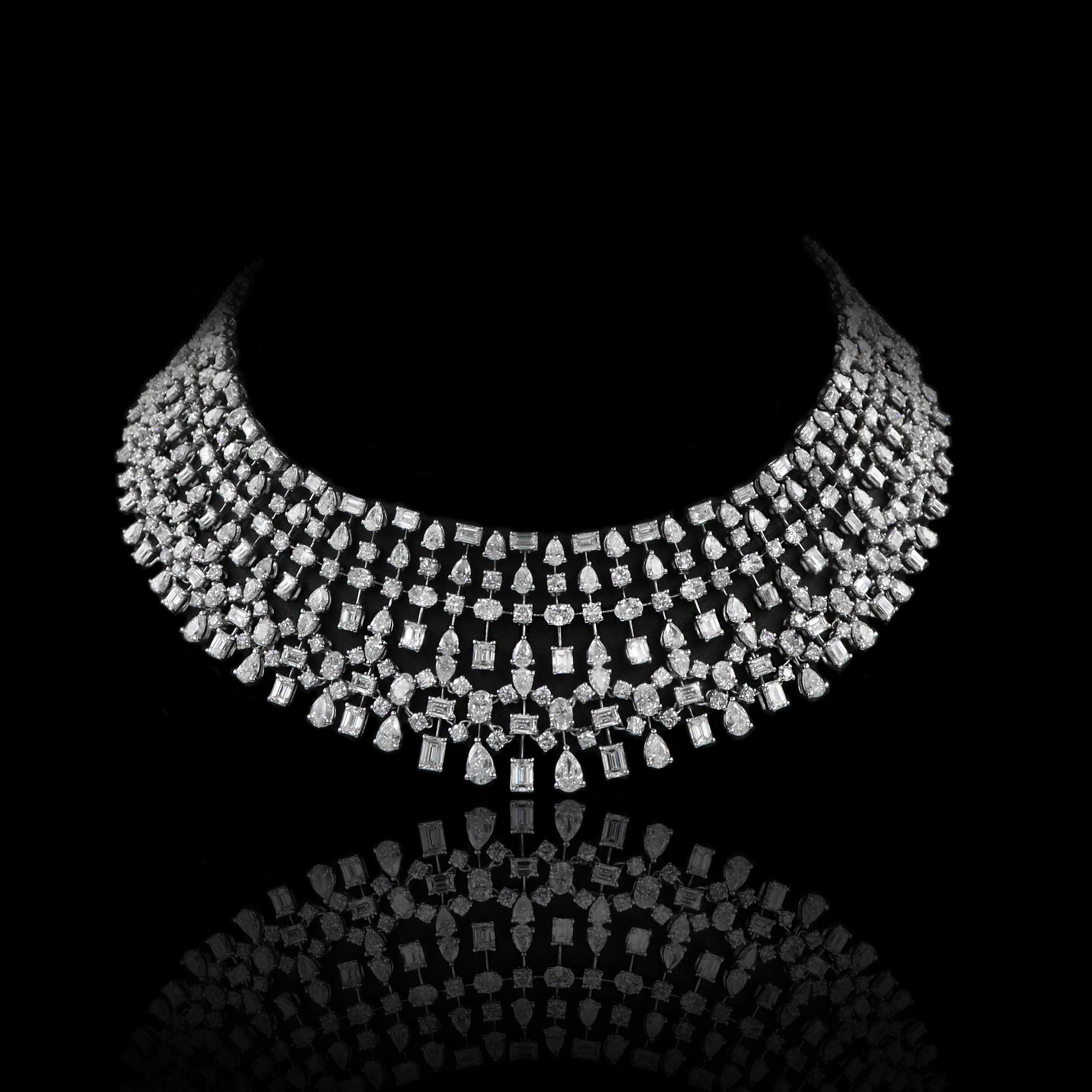 From the vault at Emilio Jewelry located on New York's iconic Fifth Avenue,
This stunning necklace is perfect for any special occasion, the red carpet Gala, wedding, or any other important event. 
Diamond Weight: 65.57 carats
Diamond color and