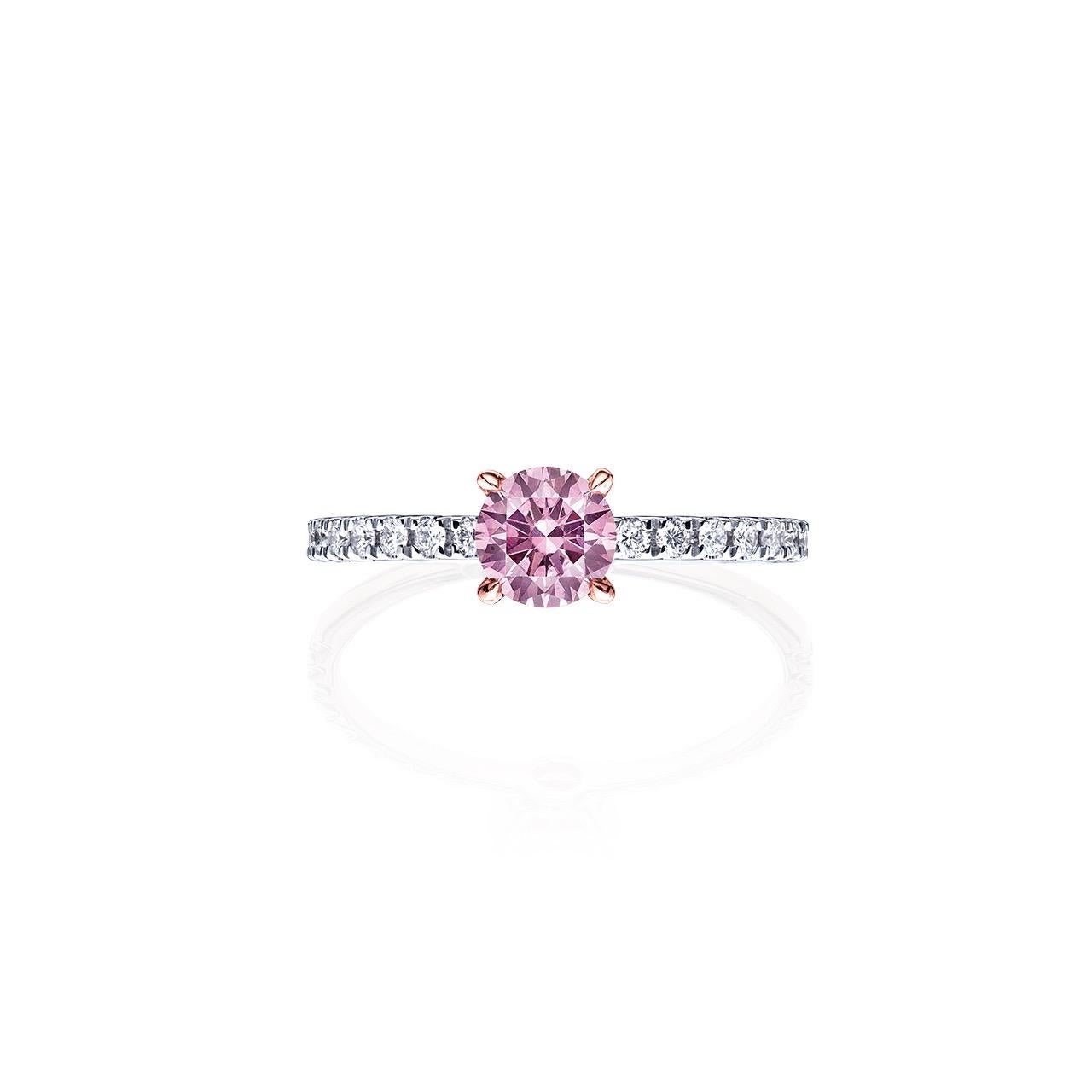 From Emilio Jewelry, a well known and respected wholesaler/dealer located on New York’s iconic Fifth Avenue, 
Featuring an investment Argyle diamond just over .55ct Fancy Purplish Pink 7PP.
Please inquire for more images, certificates, details, and