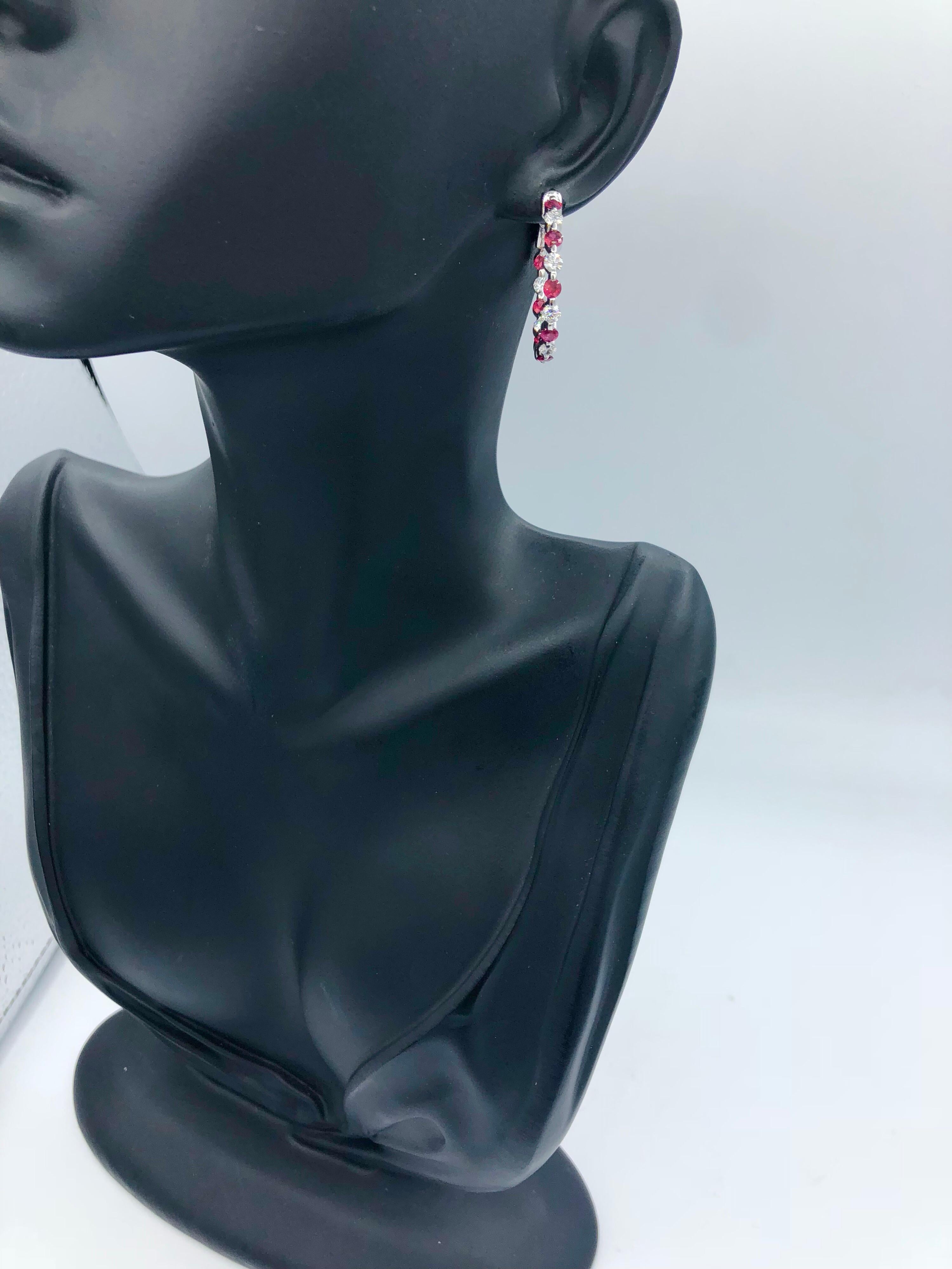 Emilio Jewelry Ruby Diamond Hoop Earrings For Sale 1