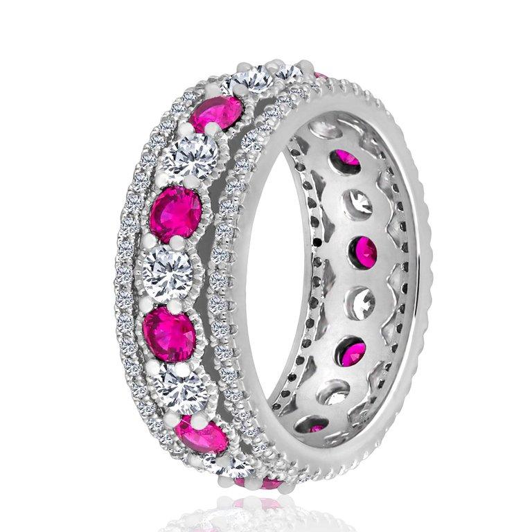 Emilio Jewelry Ruby Diamond Platinum Eternity Band In New Condition In New York, NY