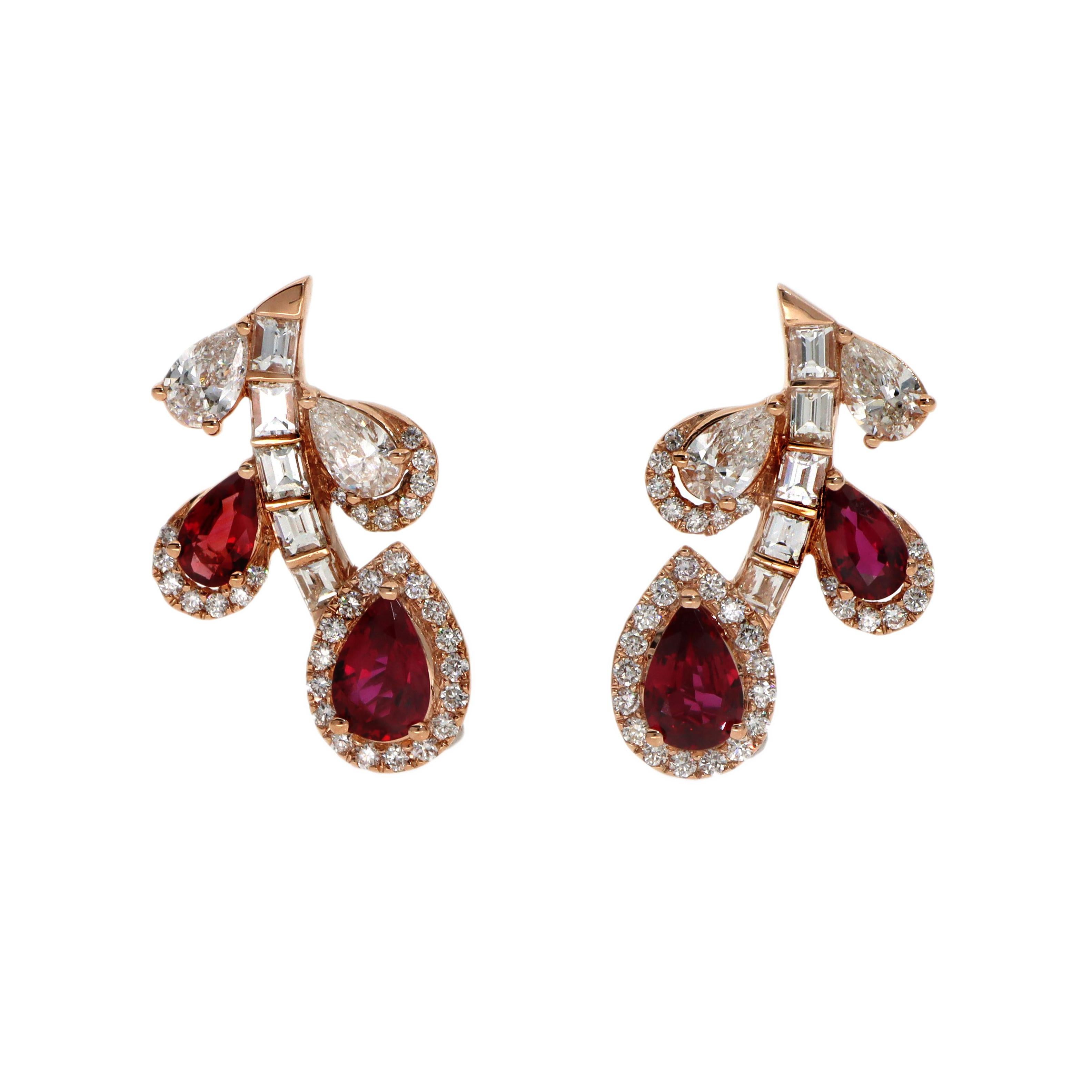 80 Pieces Rubies and Pigeon Red Stones and White Diamonds VVS-VS Clarity  1.29 carat diamonds
Hand made in the Emilio Jewelry Atelier, whom specializes in rare collectible pieces in Natural ultra rare fancy colored Diamonds and precious