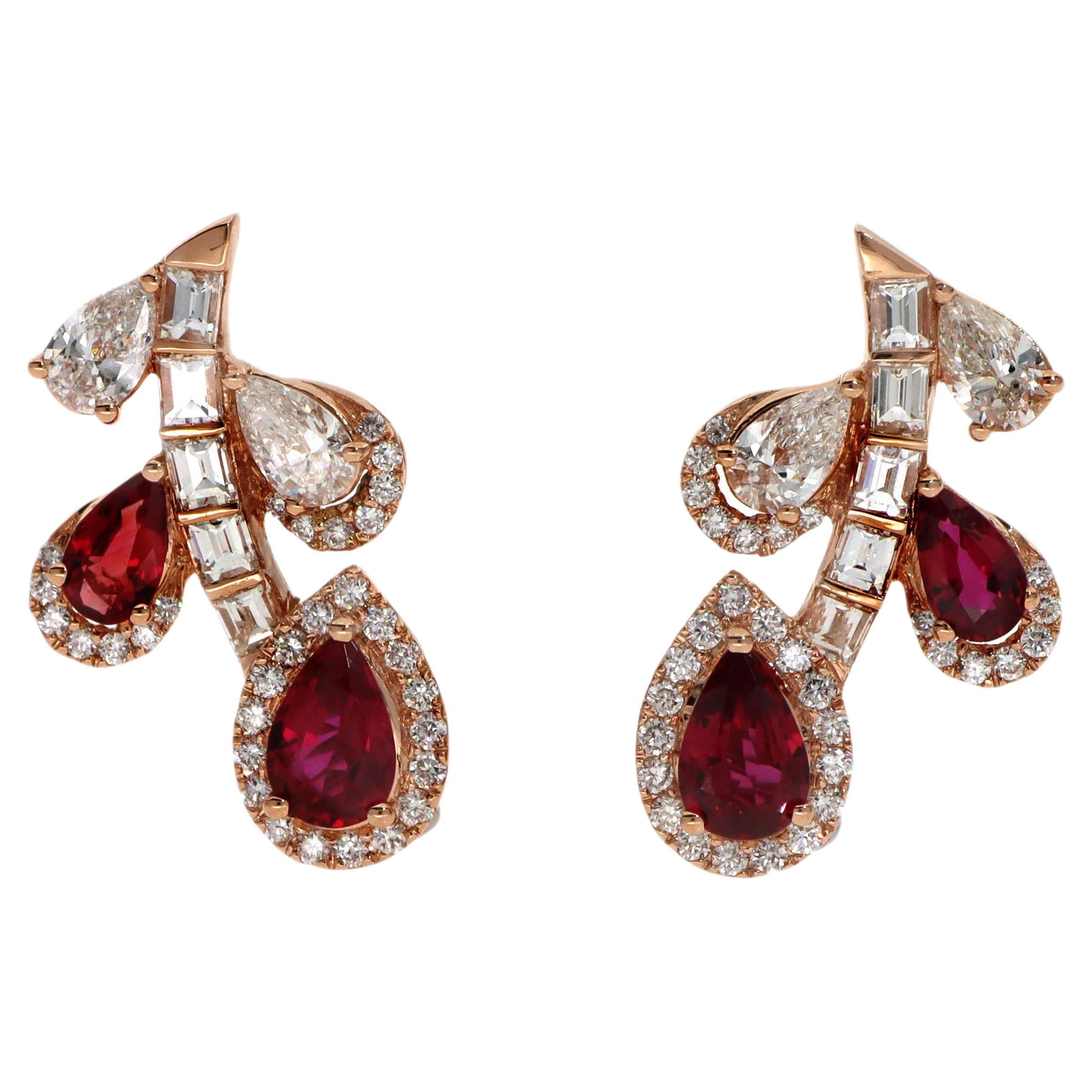 Emilio Jewelry Ruby Pear Stud Earrings For Sale