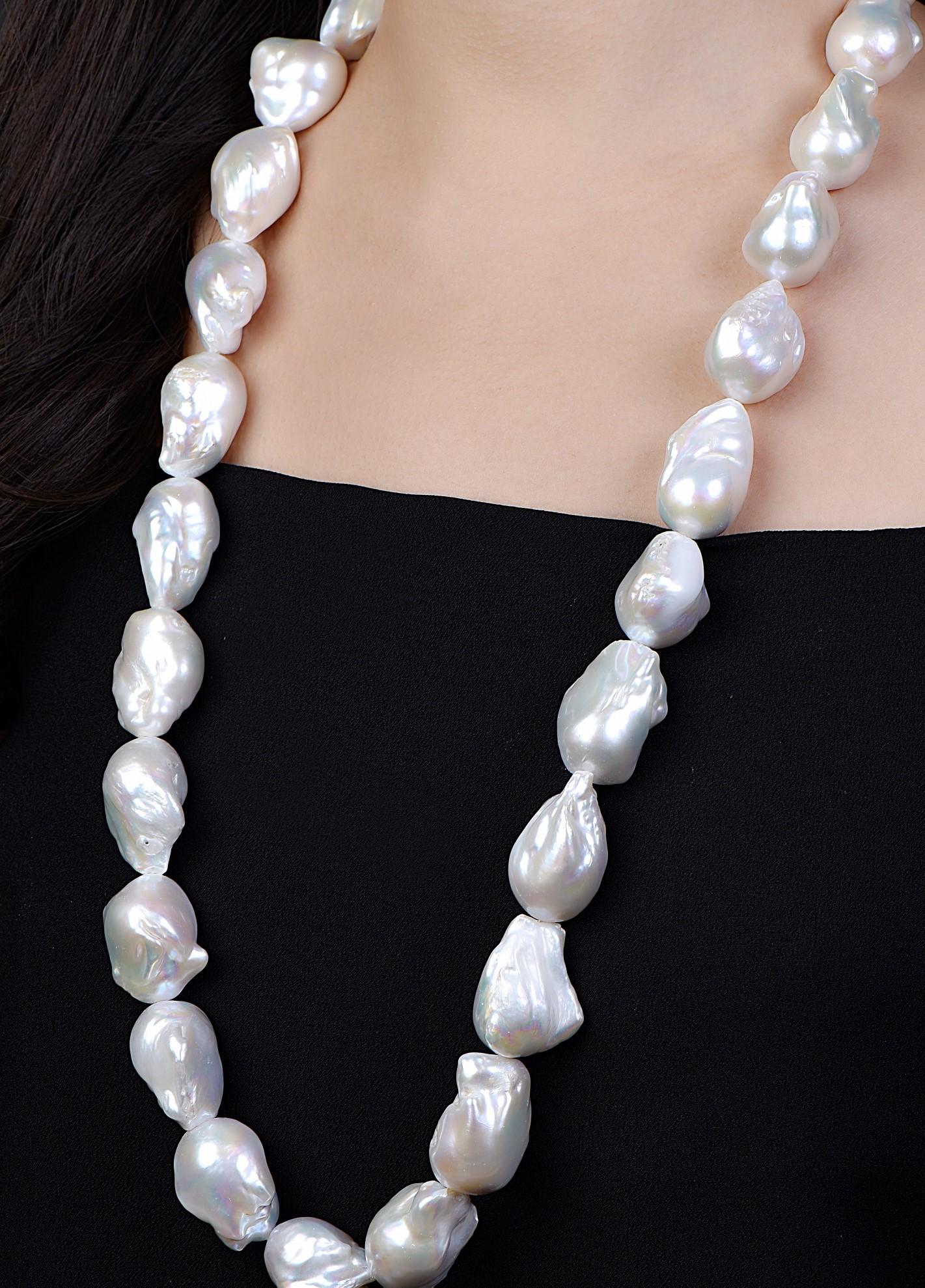 Emilio Jewelry Semi Baroque Natural South Sea Pearl Necklace In New Condition In New York, NY