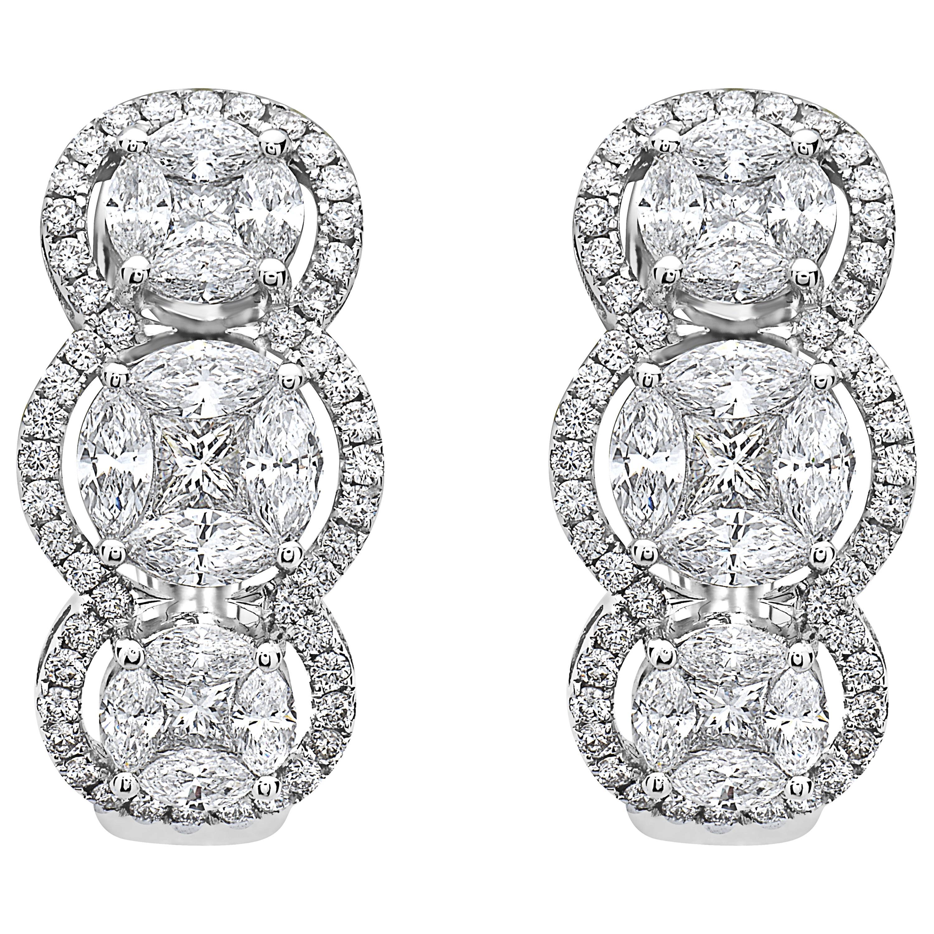 Emilio Jewelry Special 3.21 Carat Fancy Cut Diamond Huggie Earrings For Sale