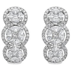 Emilio Jewelry, boucles d'oreilles huggies spéciales en diamants taille fantaisie de 3,21 carats