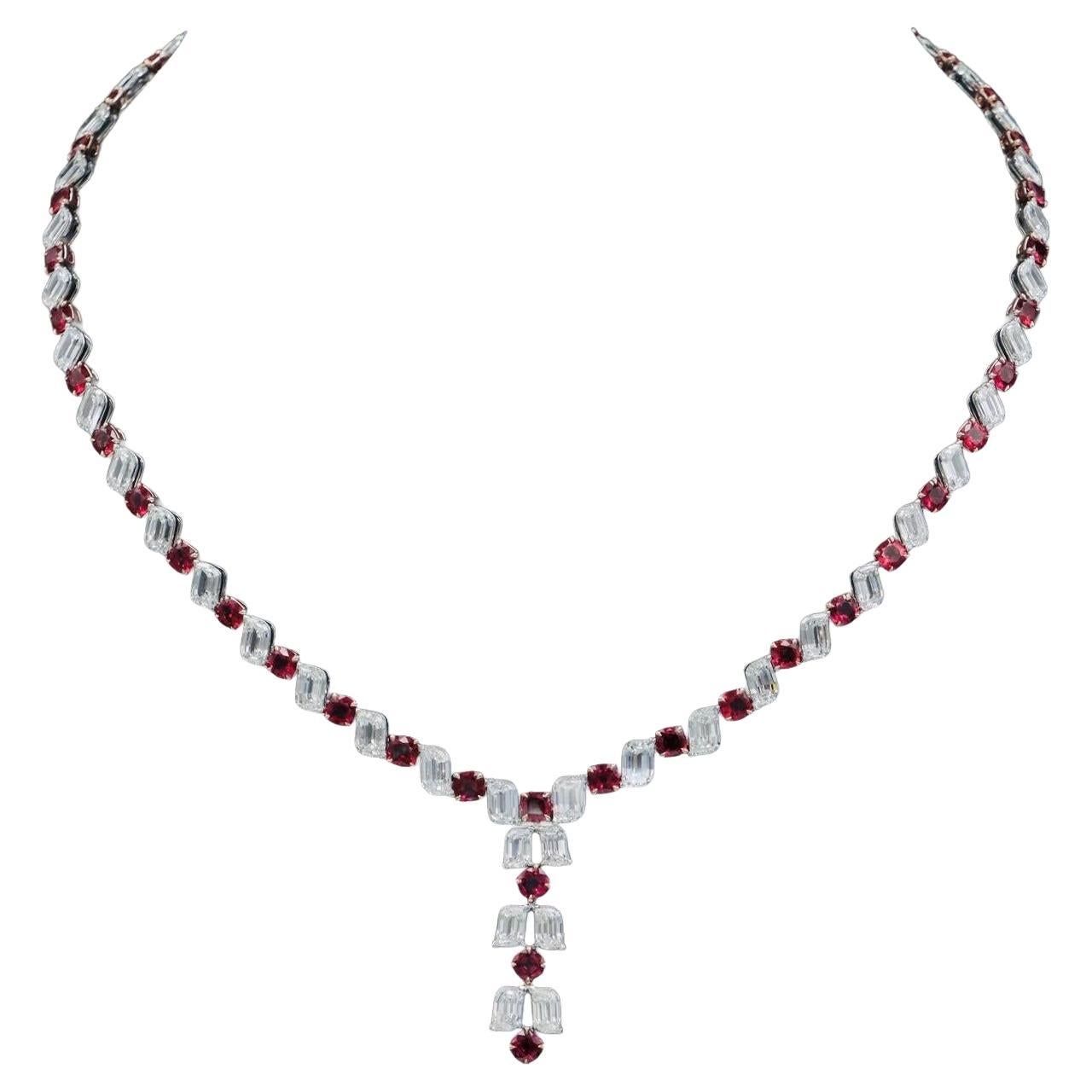 Emilio Jewelry Special Flame Cut 48.00 Carat Vivid Red Ruby Suite