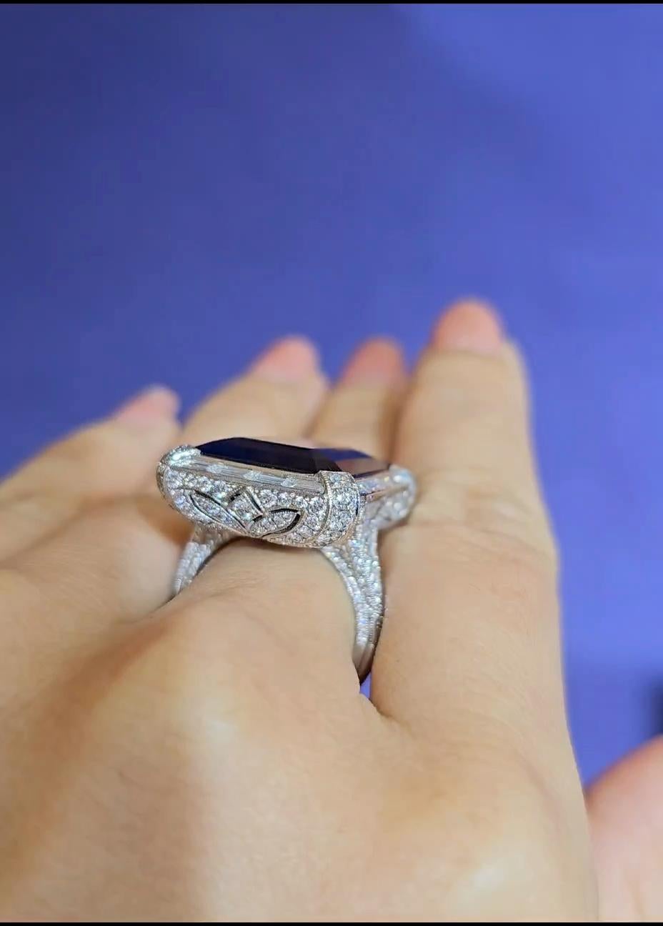 Women's Emilio Jewelry SSEF Certified 20 Carat Royal Blue No Heat Burma Sapphire Ring For Sale
