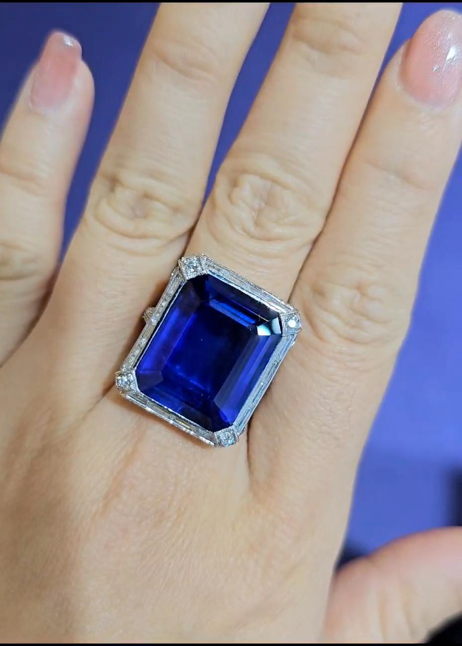 Emilio Jewelry SSEF Certified 20 Carat Royal Blue No Heat Burma Sapphire Ring For Sale 1