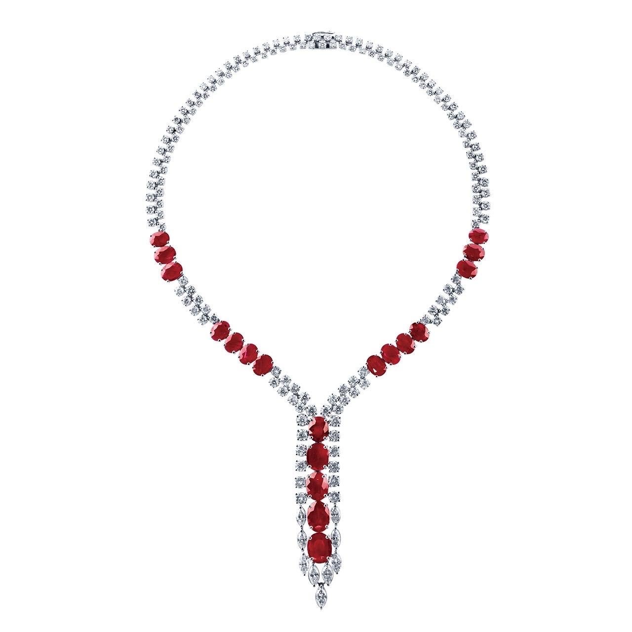 Emilio Jewelry Unbehandelte 55,00 Karat Rubin-Halskette (Kissenschliff) im Angebot