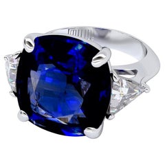 Emilio Jewelry Vivid Blue Certified 16.36 Carat Ceylon Sapphire Diamond Ring