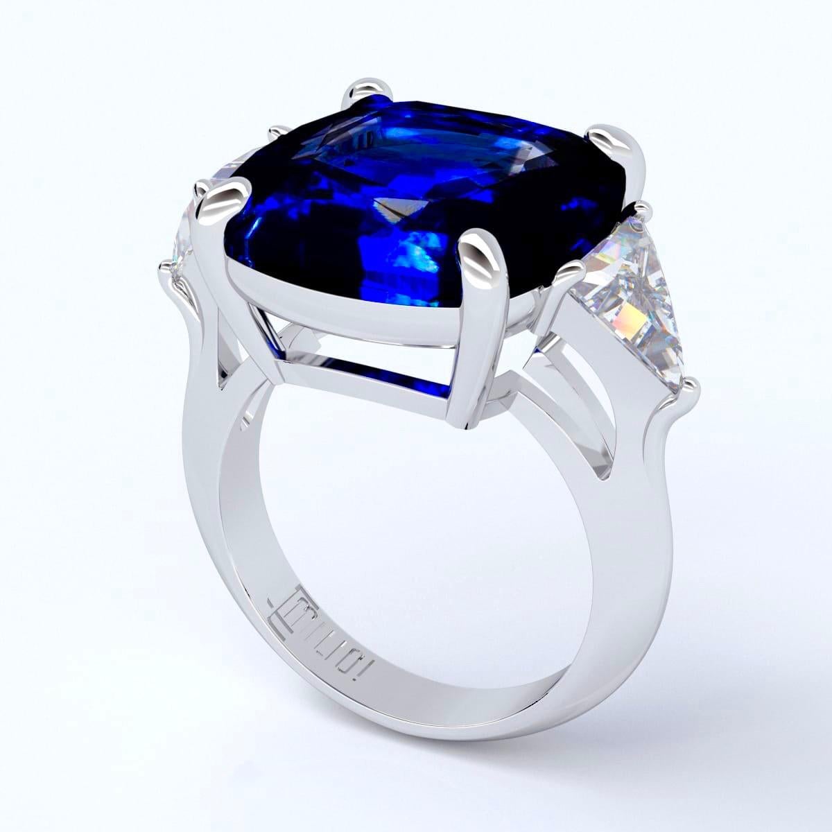 Women's Emilio Jewelry Vivid Blue Certified  16.36 Carat Ceylon Sapphire Diamond Ring