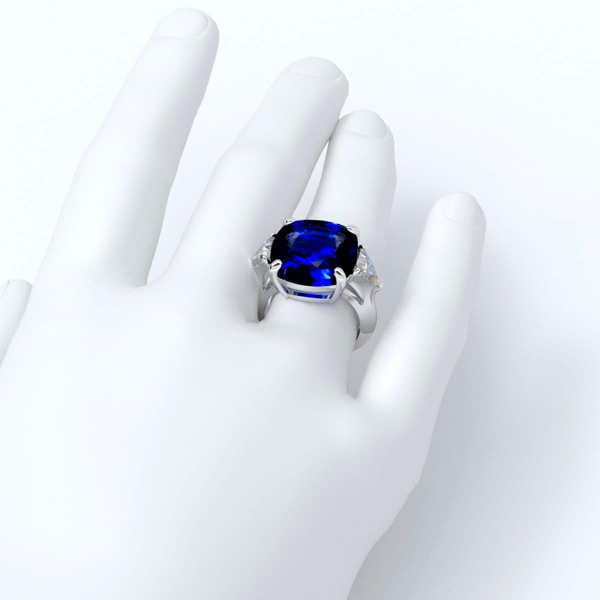 Emilio Jewelry Vivid Blue Certified  16.36 Carat Ceylon Sapphire Diamond Ring 2