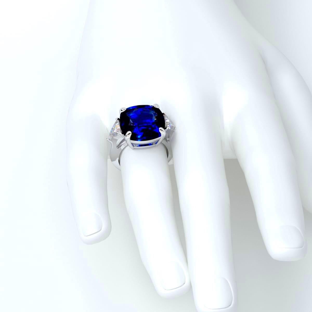 Emilio Jewelry Vivid Blue Certified  16.36 Carat Ceylon Sapphire Diamond Ring 4