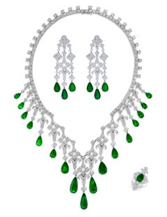 Emilio Jewelry Vivid Green 99.48 Carat Colombian Emerald Suite