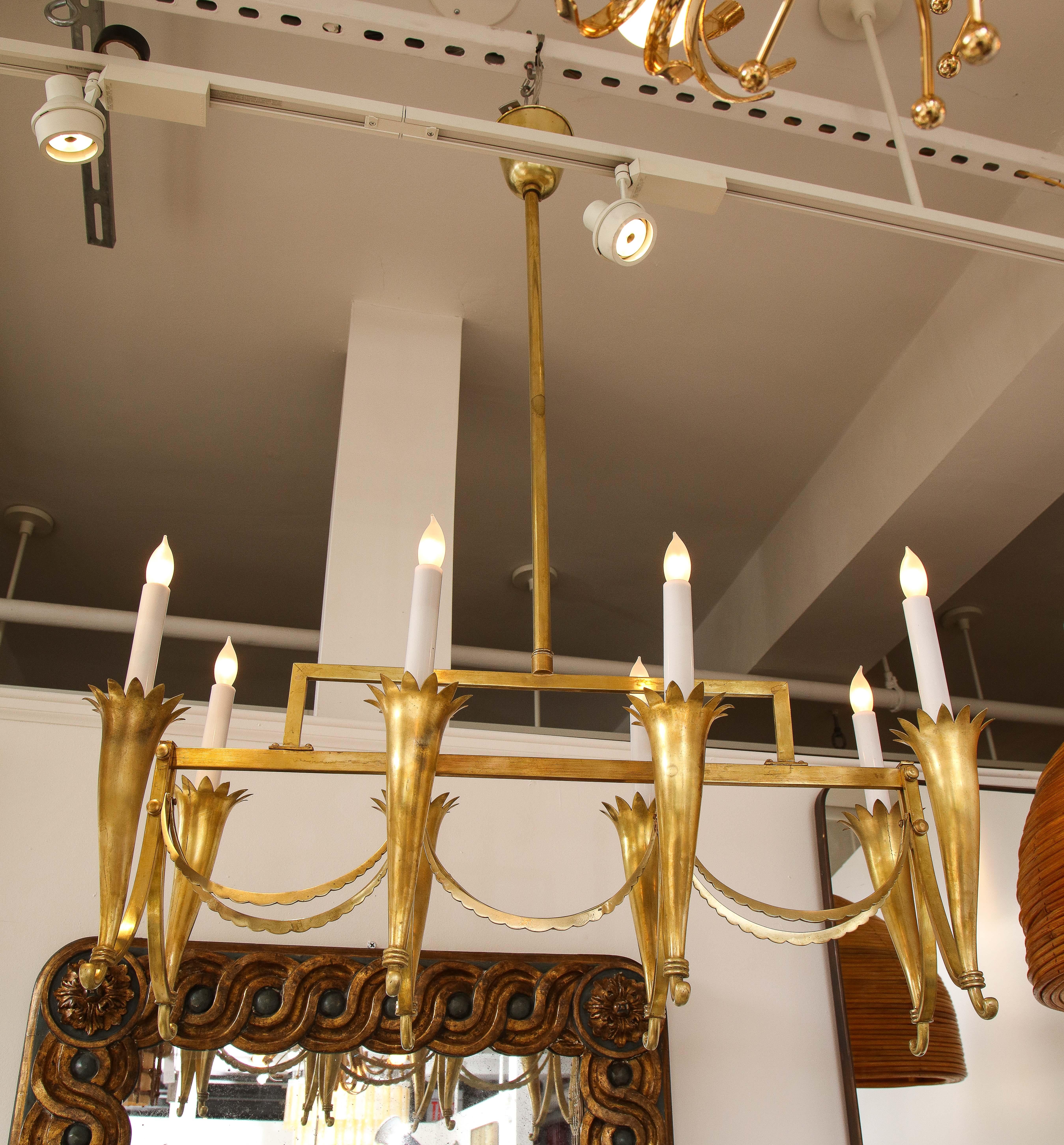 Italian Emilio Lancia Art Deco Brass Chandelier, Italy, 1930's