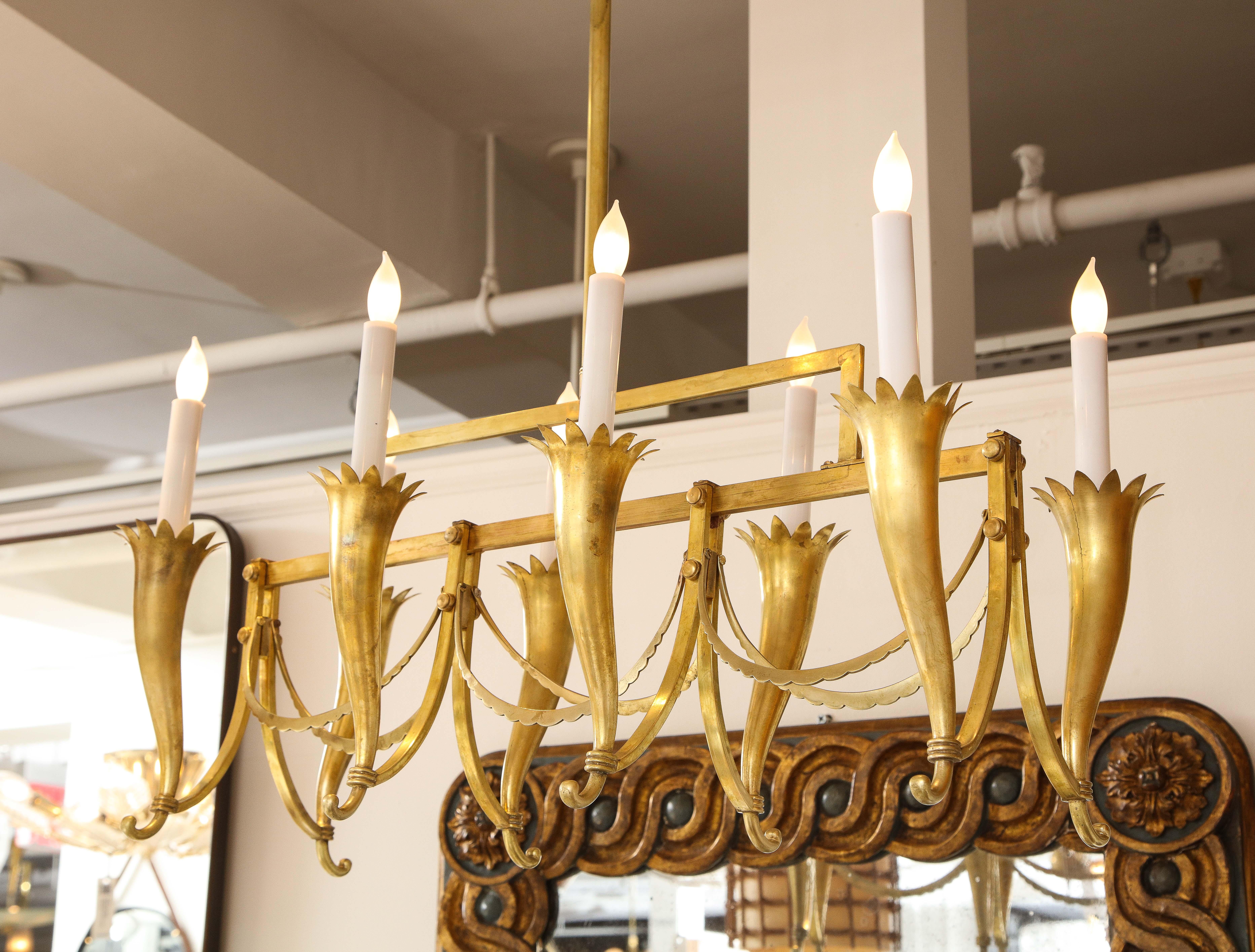 Emilio Lancia Art Deco Brass Chandelier, Italy, 1930's In Good Condition In New York, NY