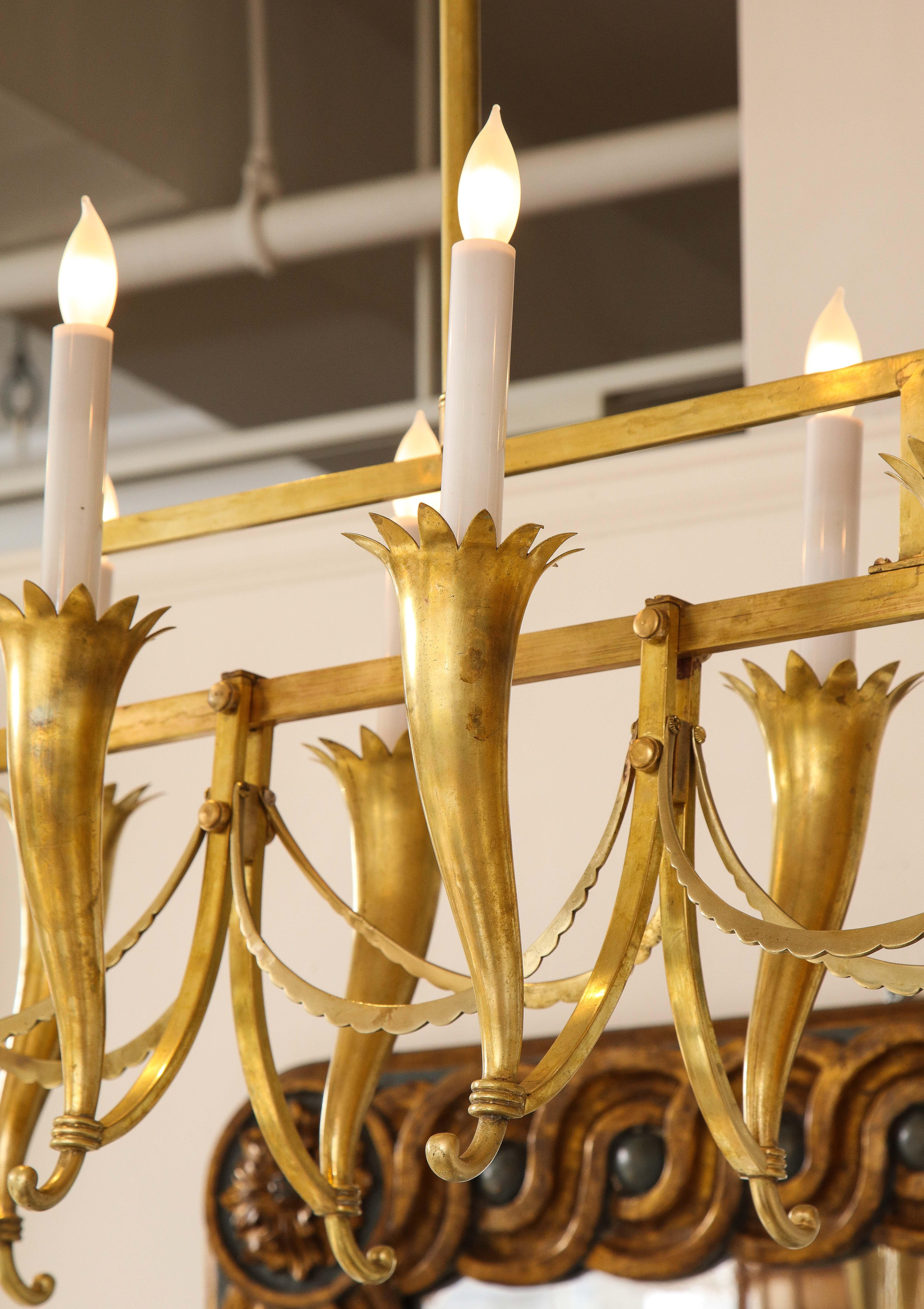 Emilio Lancia Art Deco Brass Chandelier, Italy, 1930's 2