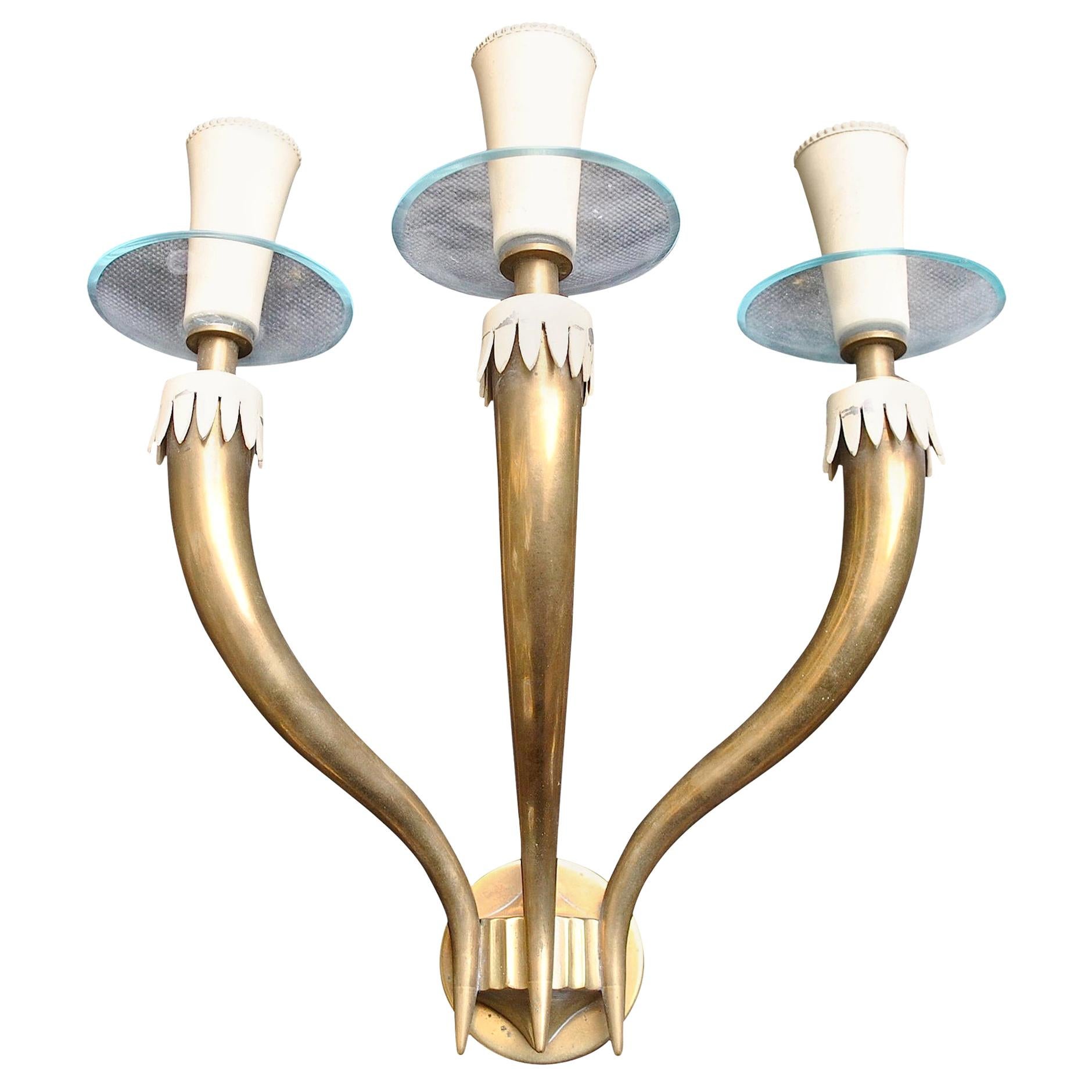 Emilio Lancia Italian Midcentury Sconce Arte in Brass, 1950s For Sale