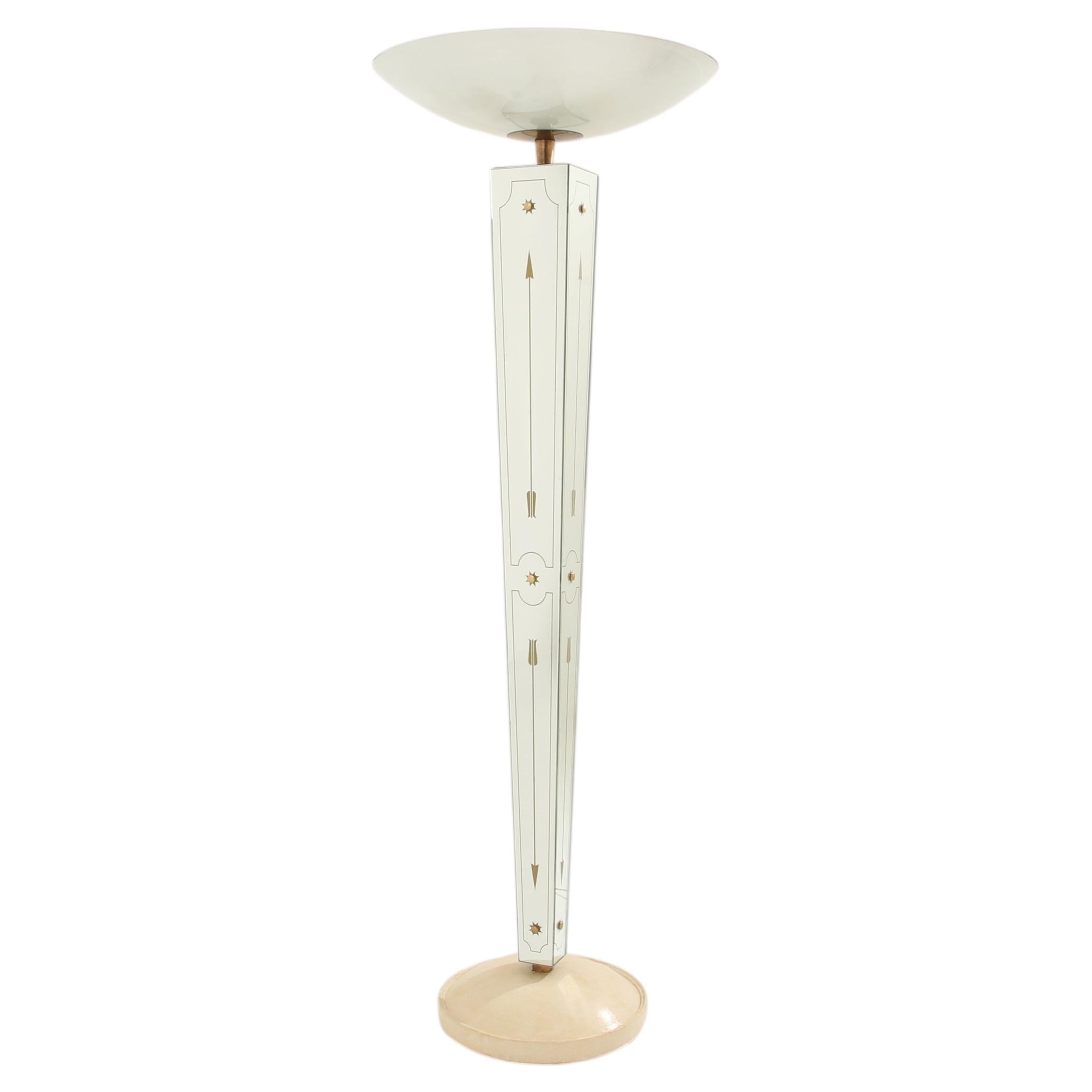 Emilio Lancia mirrored painted wood brass floor lamp 1940
