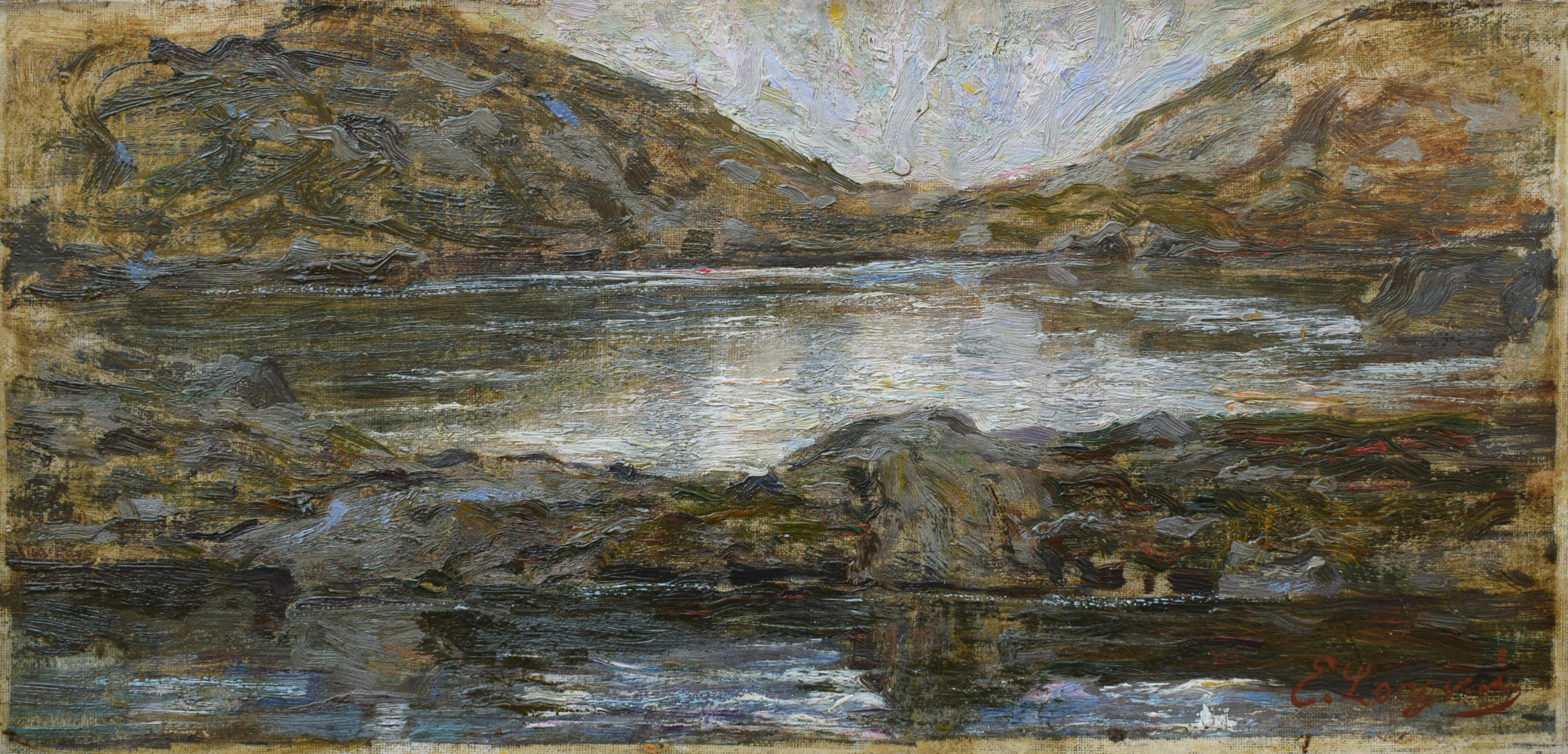 Landscape Painting Emilio Longoni - Lac alpin