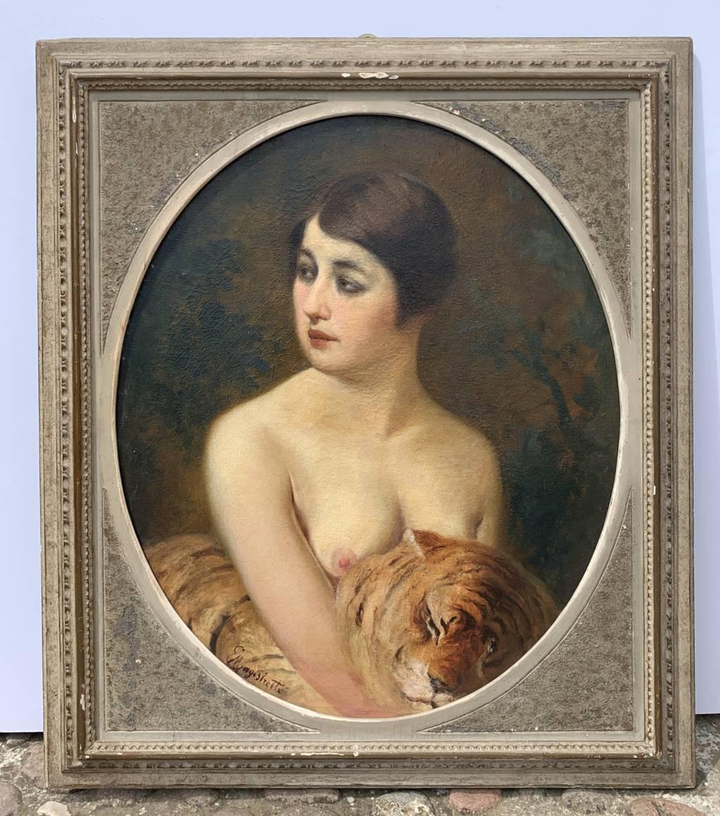 Emilio Magistretti (pittore italiano) - pittura di figura della fine dell'Ottocento - Tigre in vendita 2