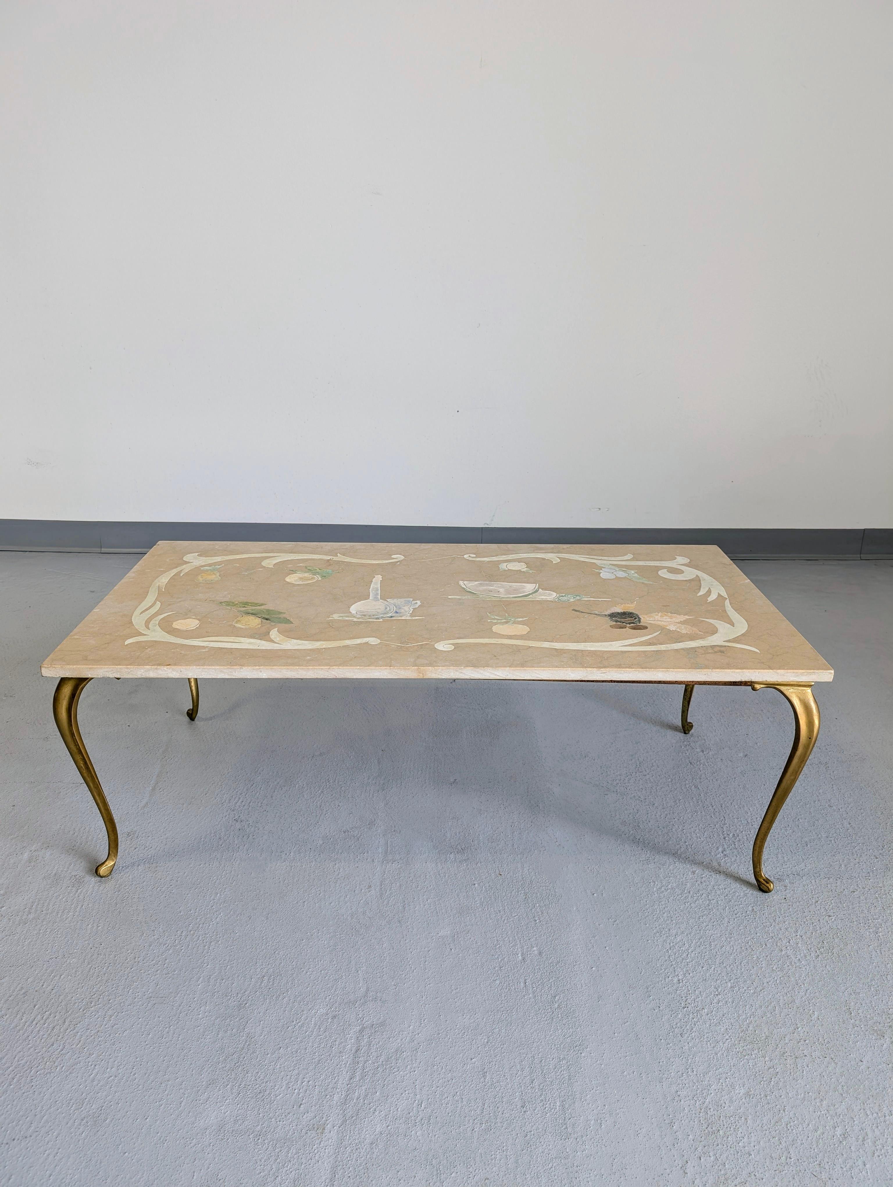Table basse italienne Scagliola incrustée en marbre Emilio Martelli Bon état - En vente à Lynn, MA