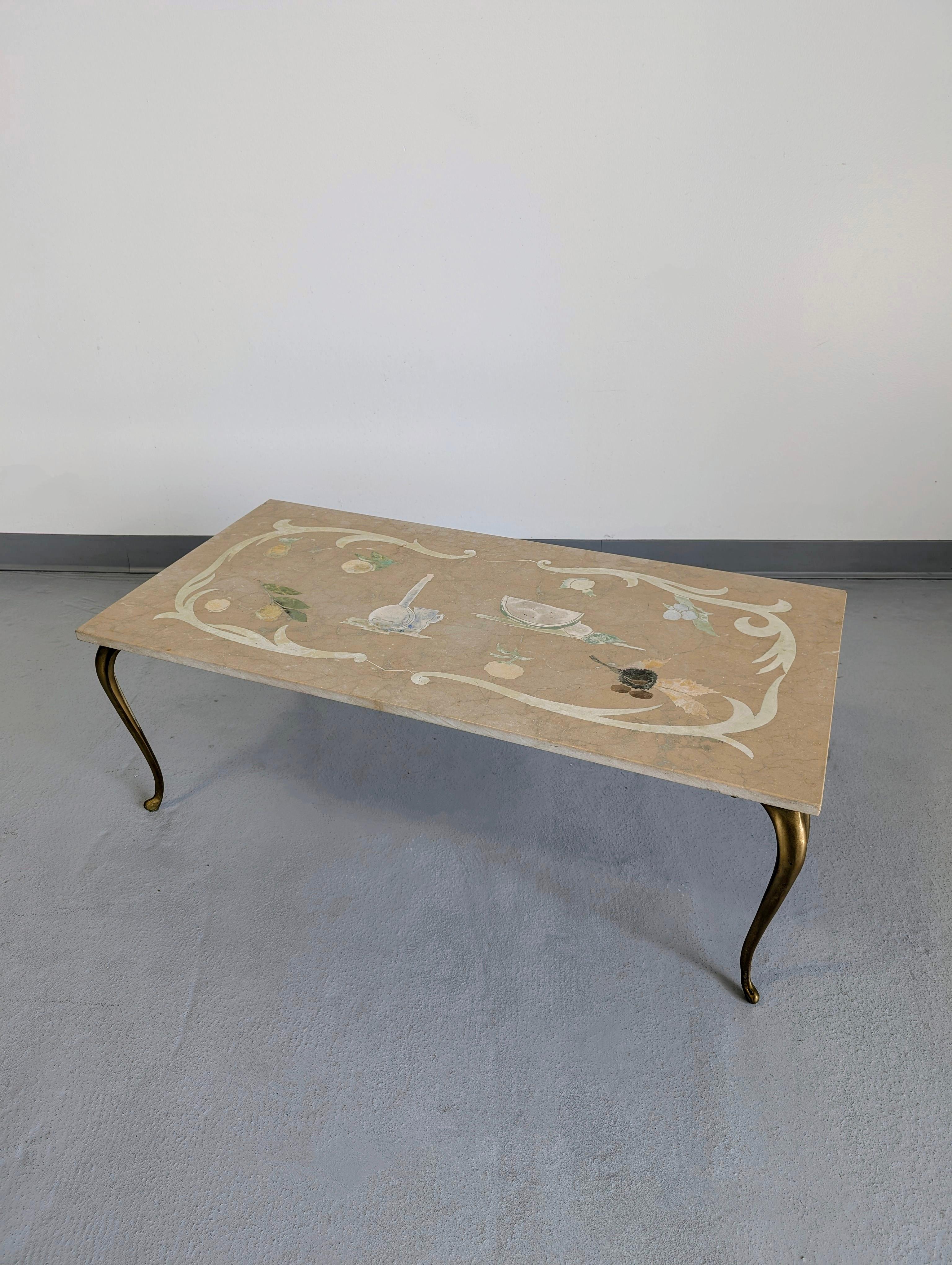 Table basse italienne Scagliola incrustée en marbre Emilio Martelli en vente 1