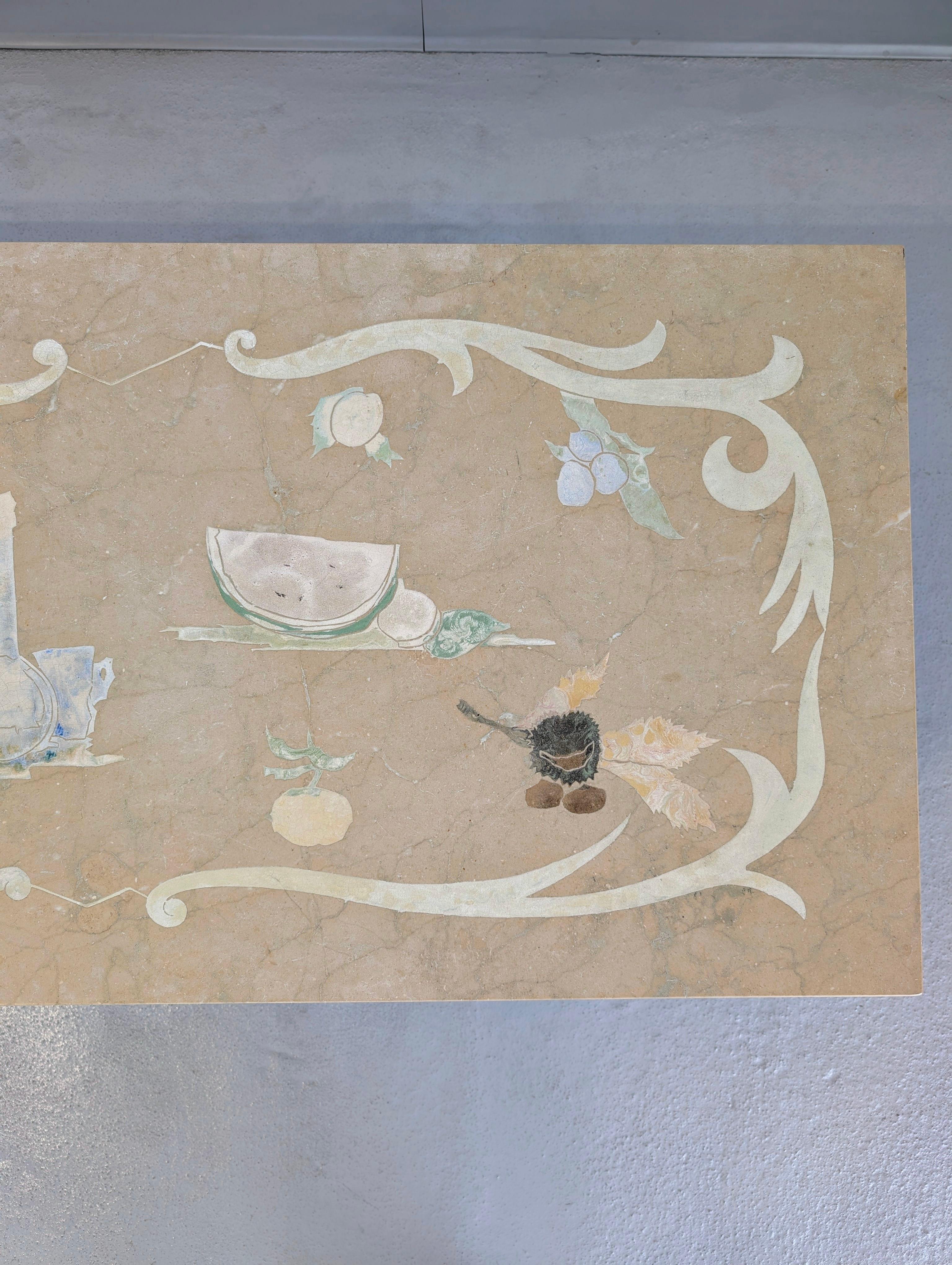 Table basse italienne Scagliola incrustée en marbre Emilio Martelli en vente 3