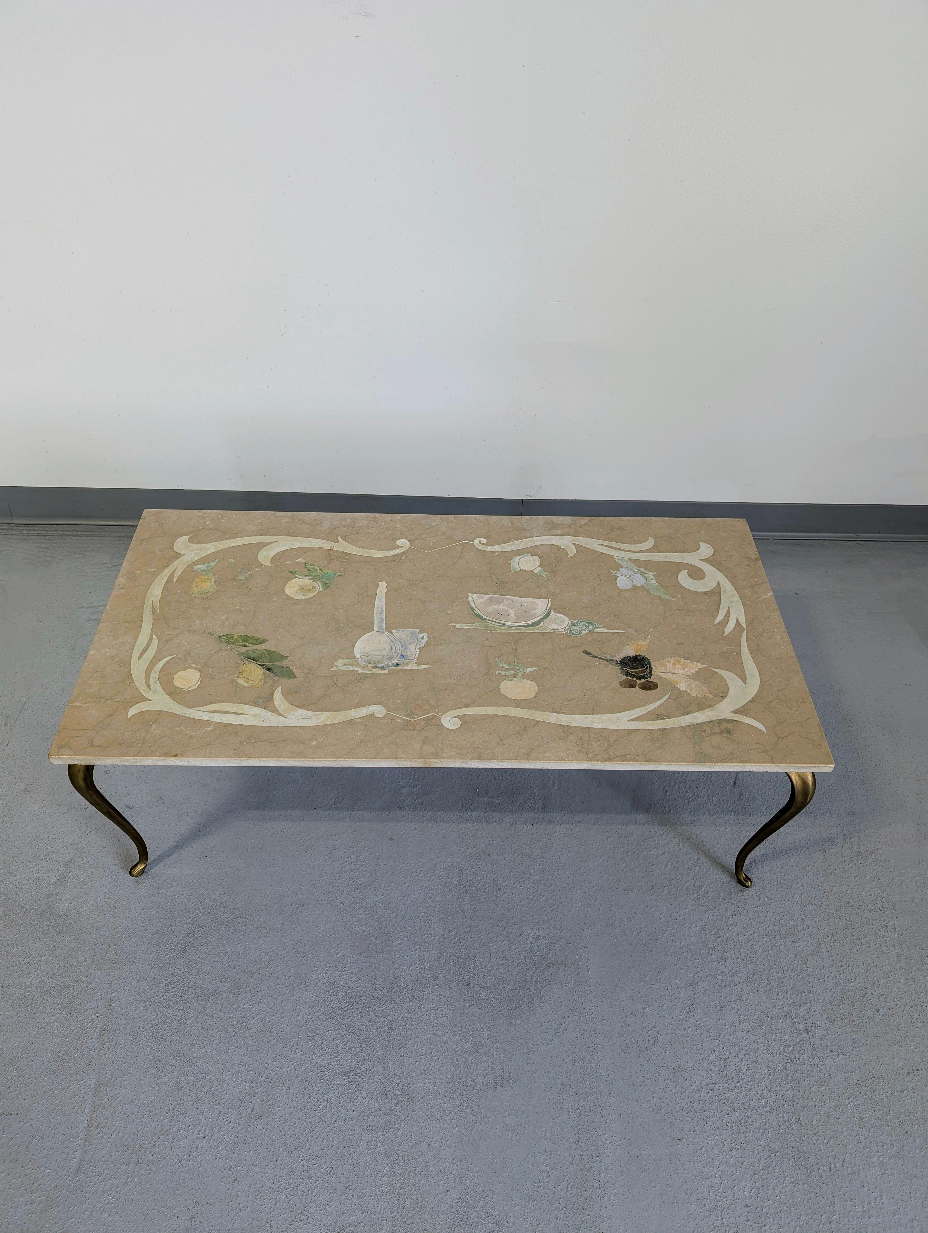 Table basse italienne Scagliola incrustée en marbre Emilio Martelli en vente 4