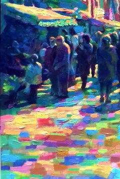 Las Ramblas, Gemälde, Öl auf Holzplatte