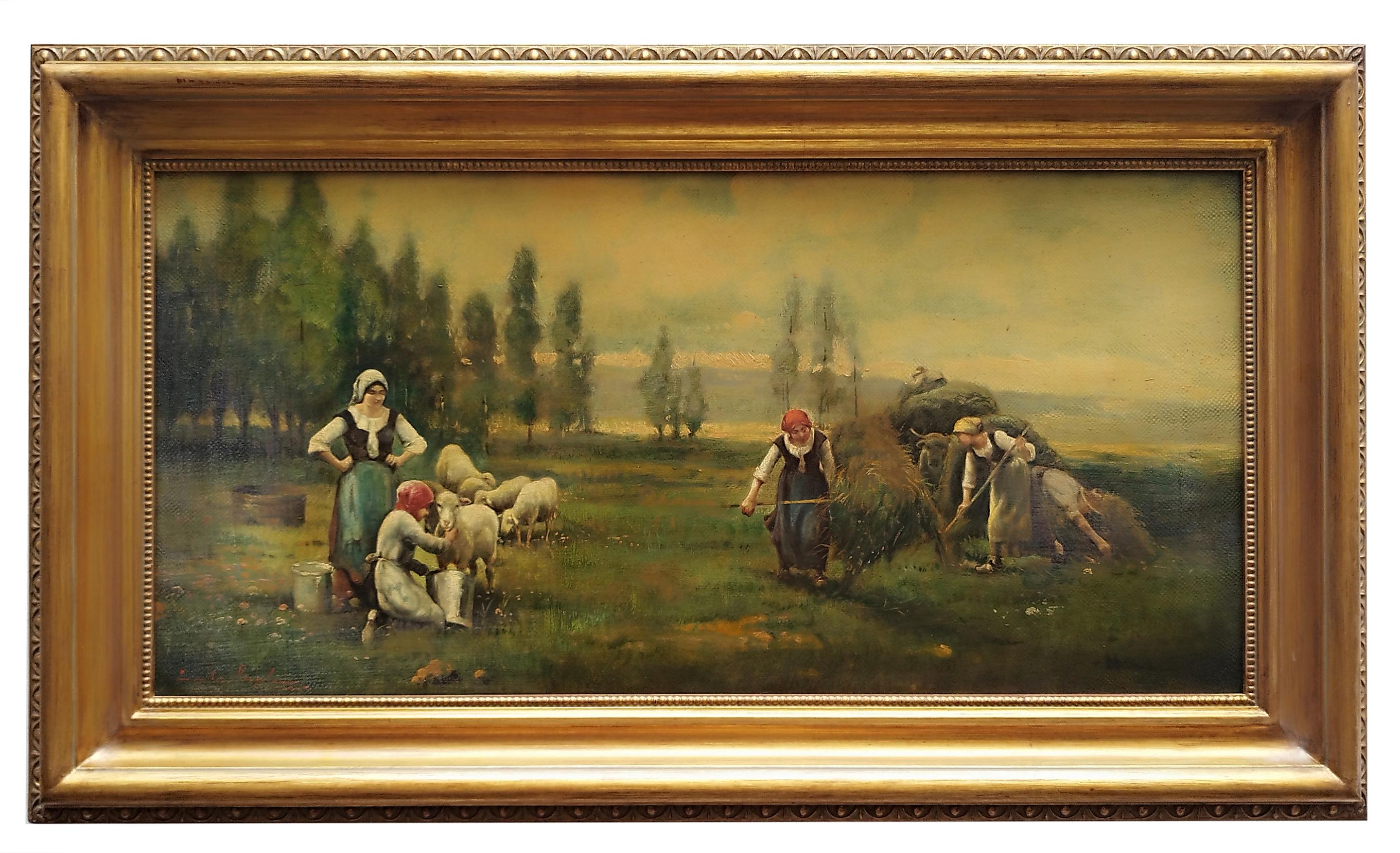 Paysage de campagne - Emilio Pergola Italia 2006 - Huile sur toile cm.40x80.

Le tableau d'E. Pergola est une peinture inspirée par les œuvres de réalisme rural de Julien Dupré, peintre français. Dupret est l'un des principaux représentants du
