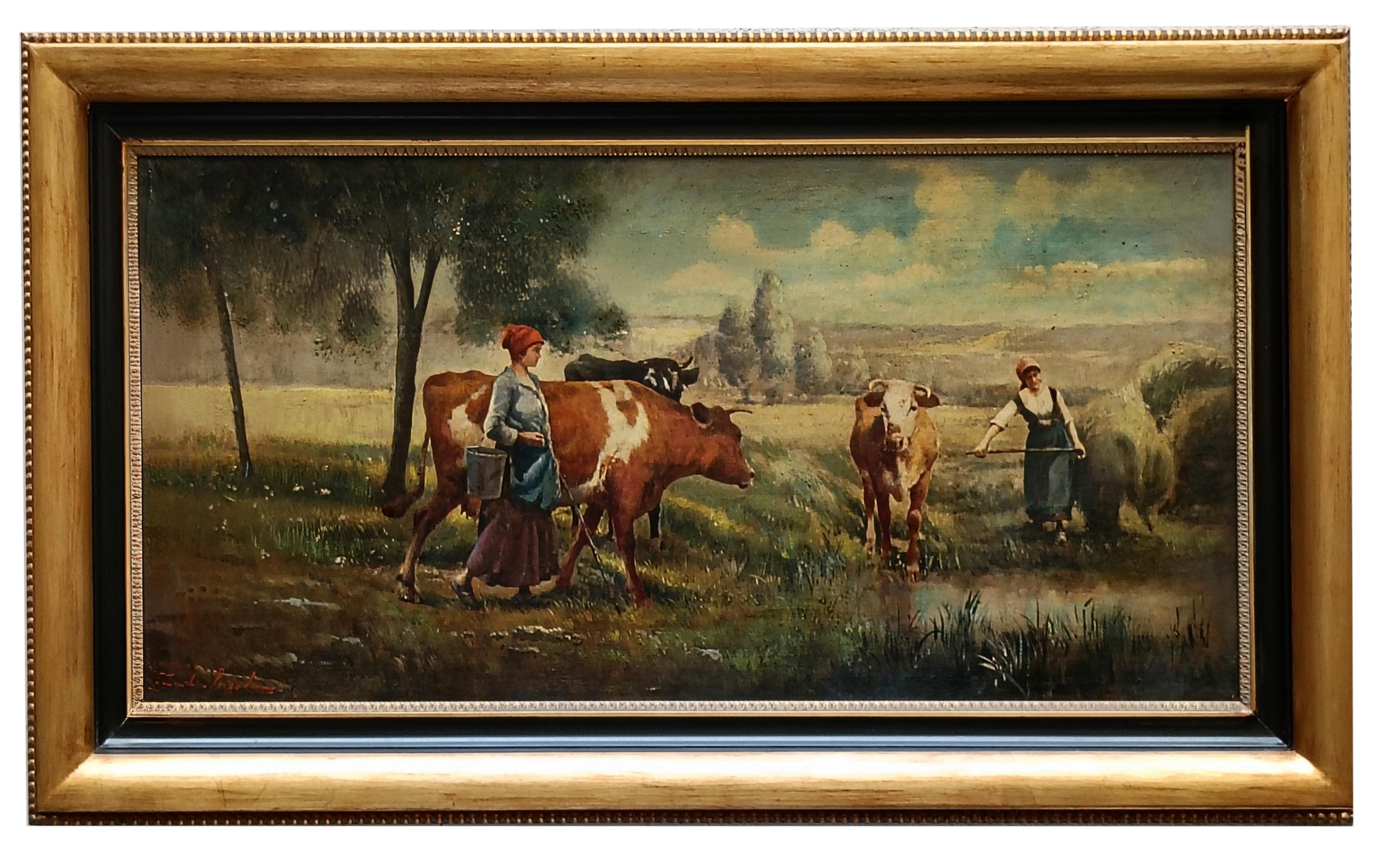 COUNTRY LANDSCAPE – Französische Schule – Italienisches Gemälde, Öl auf Leinwand