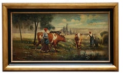 PAESAGGIO DI PAESE - Scuola francese - Pittura italiana olio su tela