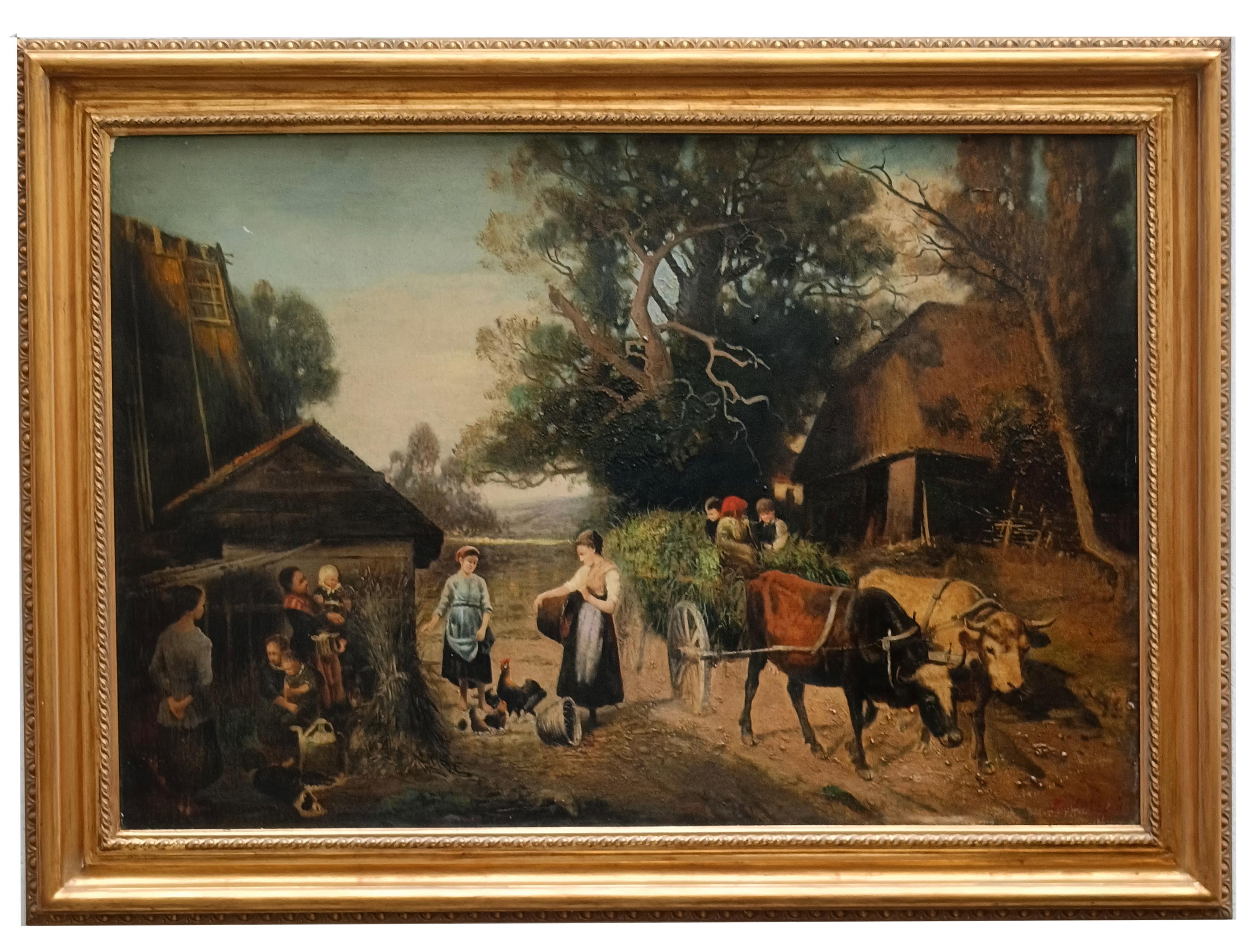 COUNTRY LANDSCAPE – Italienische Schule – Gemälde in Öl auf Leinwand