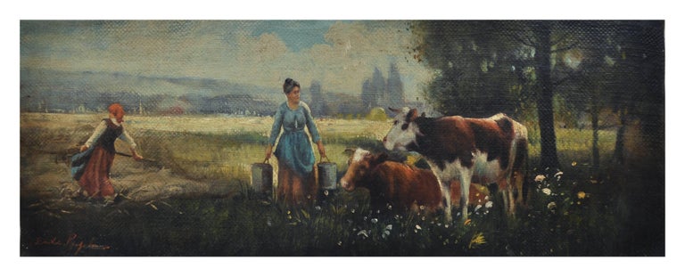 COUNTRY SCENE - French School - Italian -  Figurative - Oil on canvas painting - Painting by Emilio Pergola