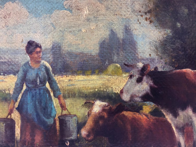 COUNTRY SCENE - French School - Italian -  Figurative - Oil on canvas painting For Sale 1