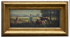 COUNTRY SCENE – Französische Schule – Italienisch Figuratives Gemälde – Öl auf Leinwand