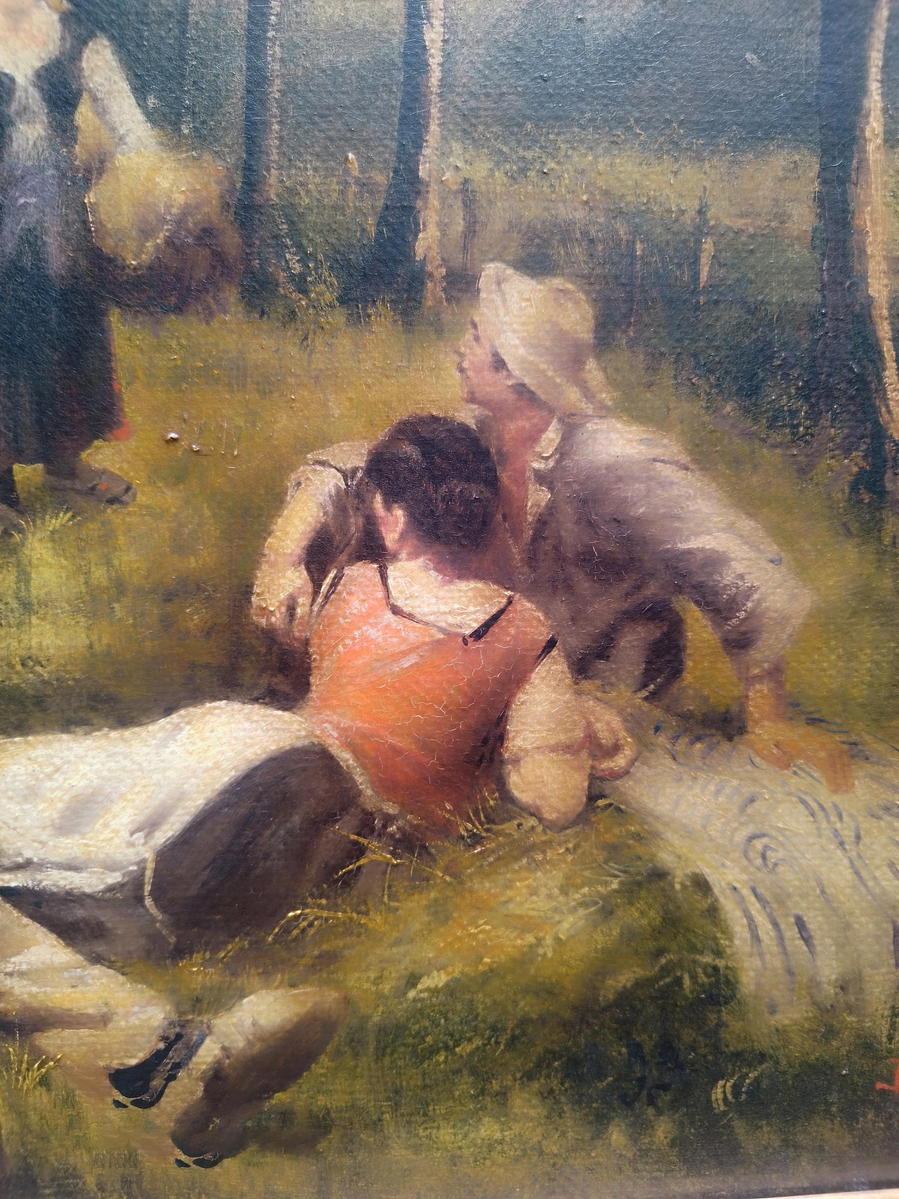 COUNTRY SCENE- French School - Italian Oil on Canvas Painting For Sale 1