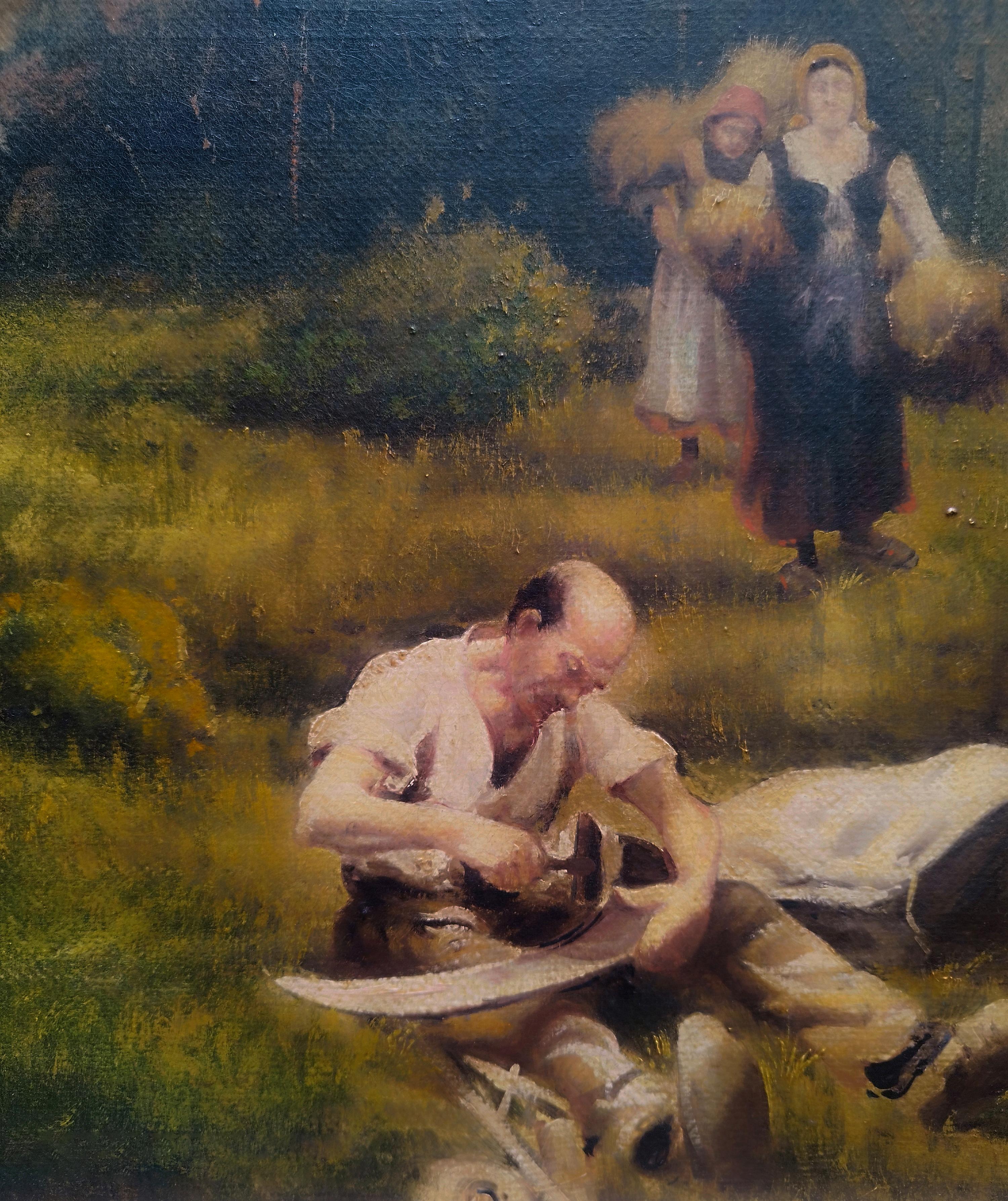 COUNTRY SCENE- French School - Italian Oil on Canvas Painting For Sale 2