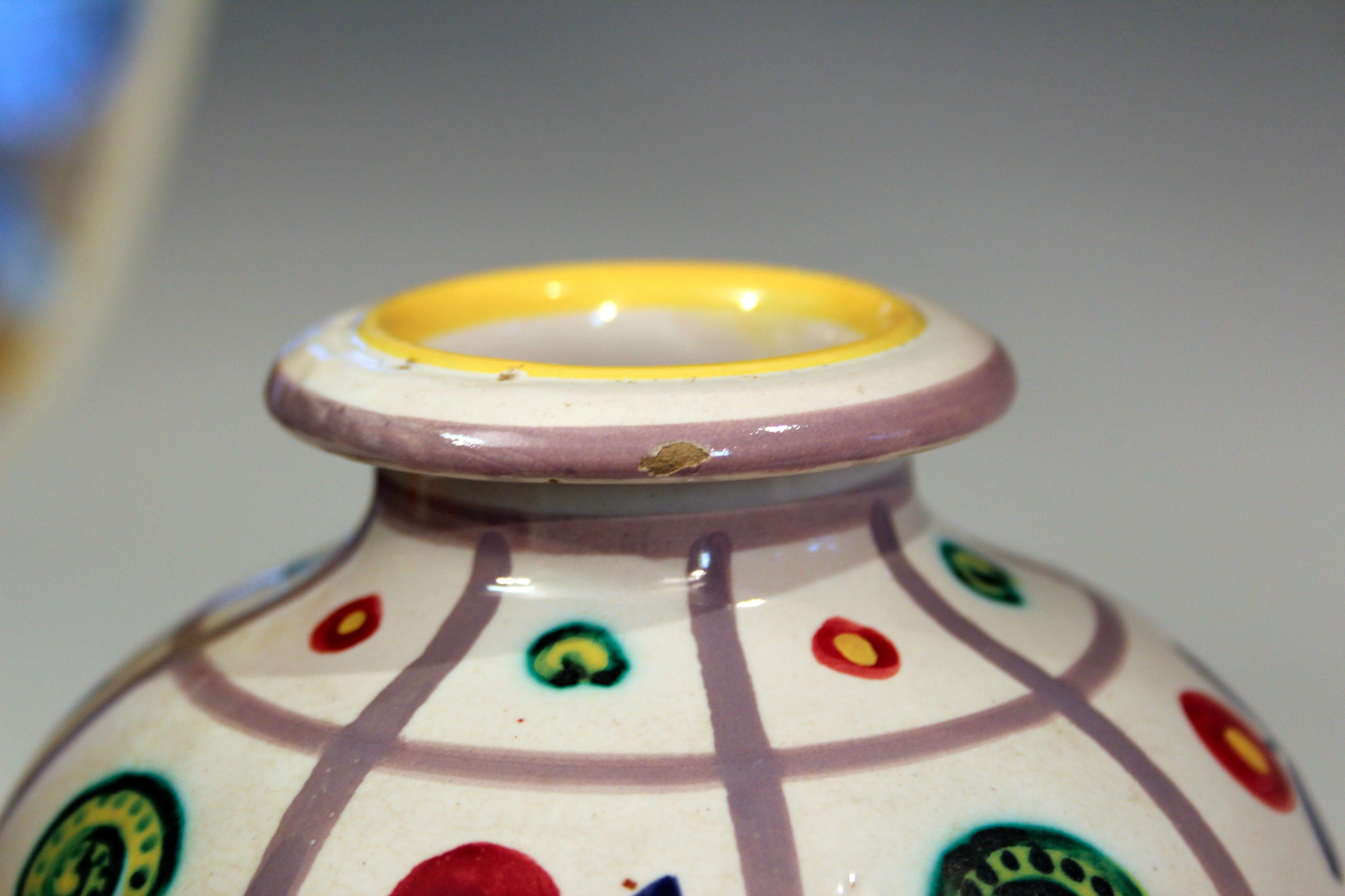 Emilio Polci Vintage Vase Italian Pottery Flower Snail Grid Figure Raymor For Sale 1